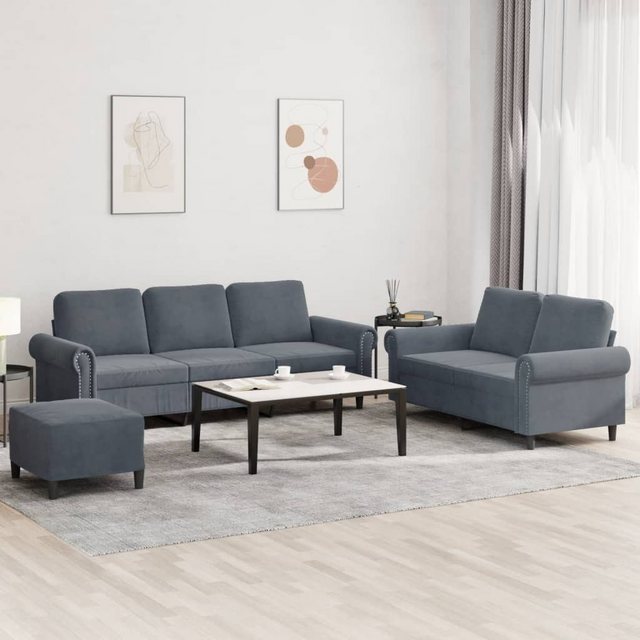 vidaXL Sofa 3-tlg. Sofagarnitur mit Kissen Dunkelgrau Samt günstig online kaufen