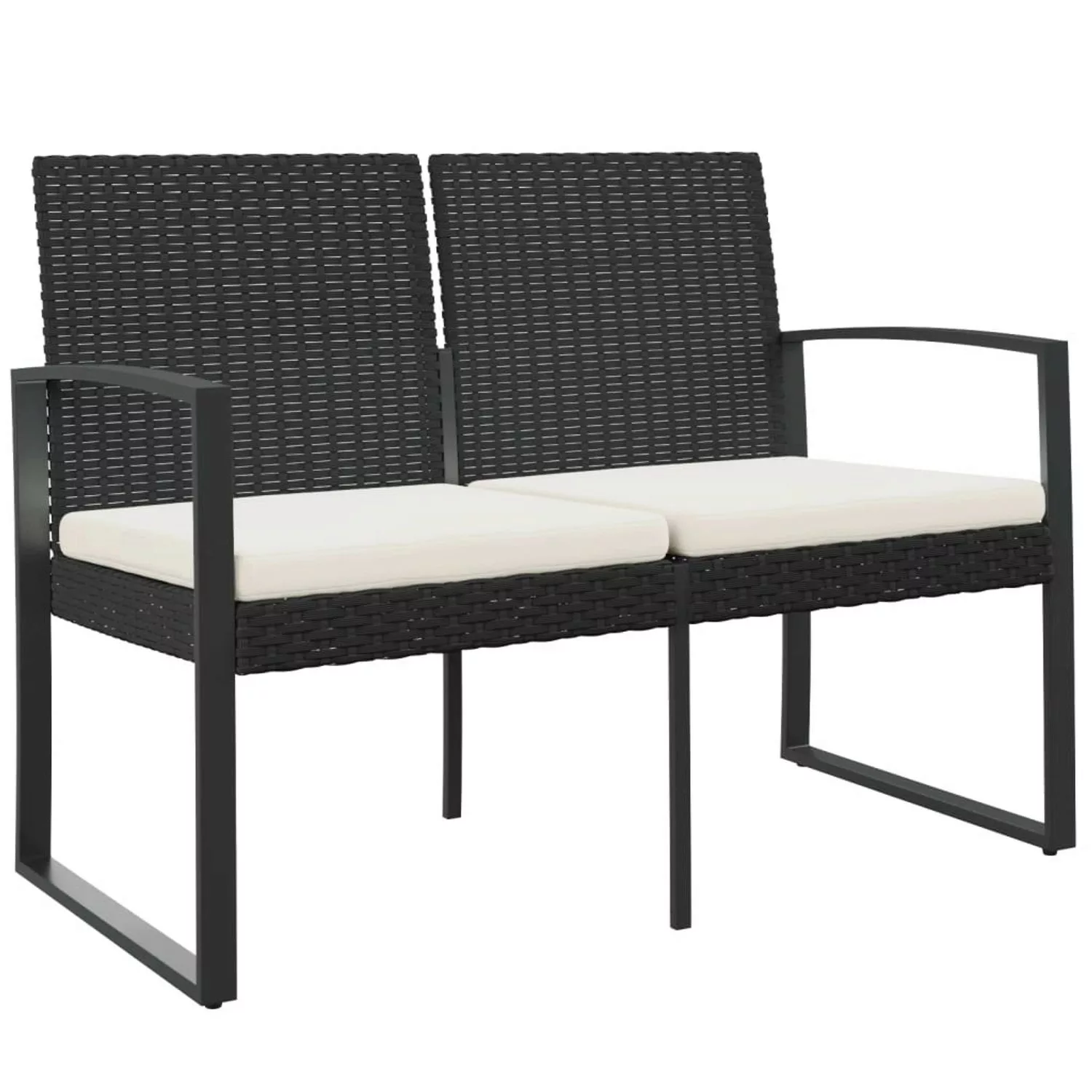 furnicato Gartenbank 2-Sitzer mit Kissen Schwarz PP-Rattan günstig online kaufen