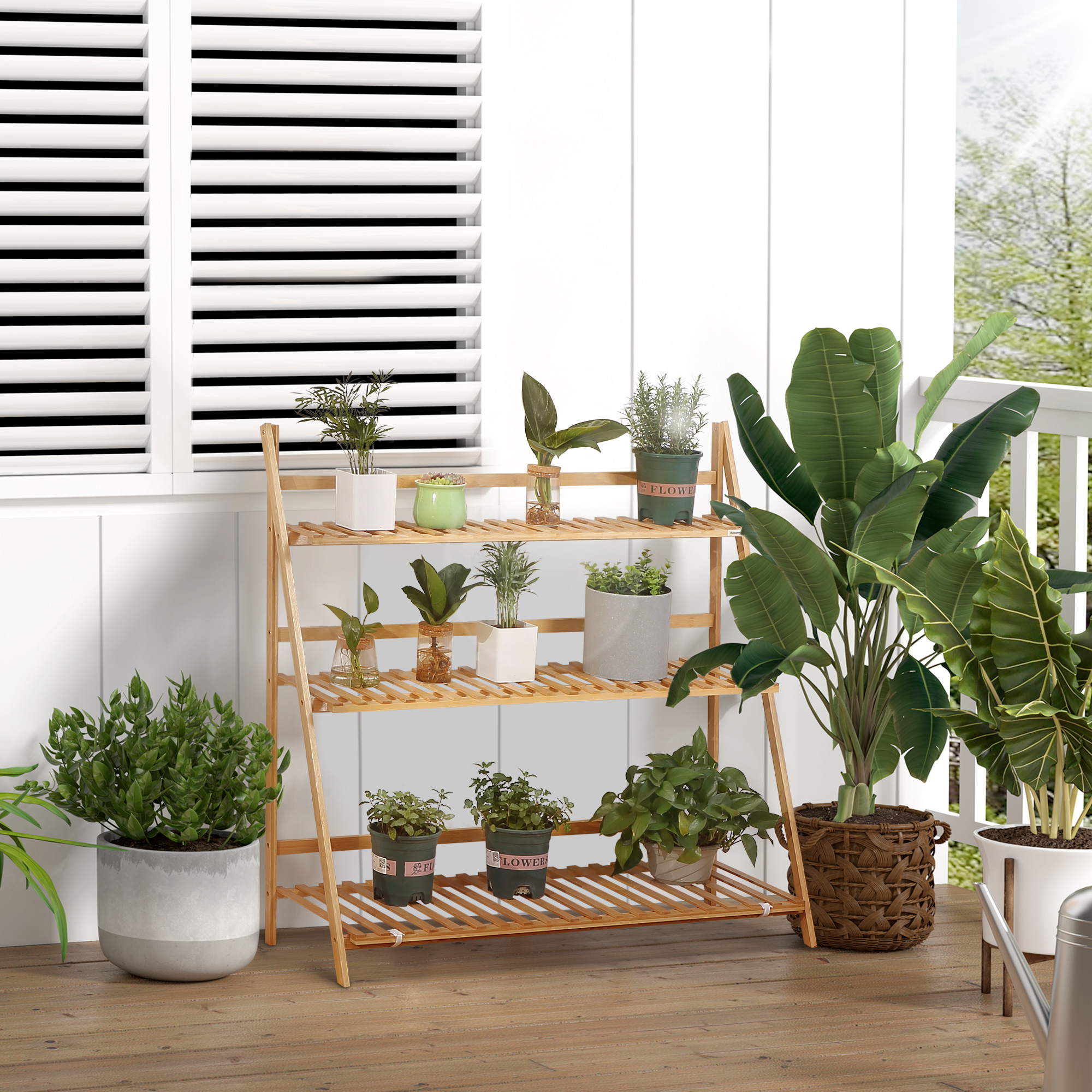 Outsunny Bambus Pflanzenregal, Blumenregal, klappbarer Pflanzenständer, 3 R günstig online kaufen