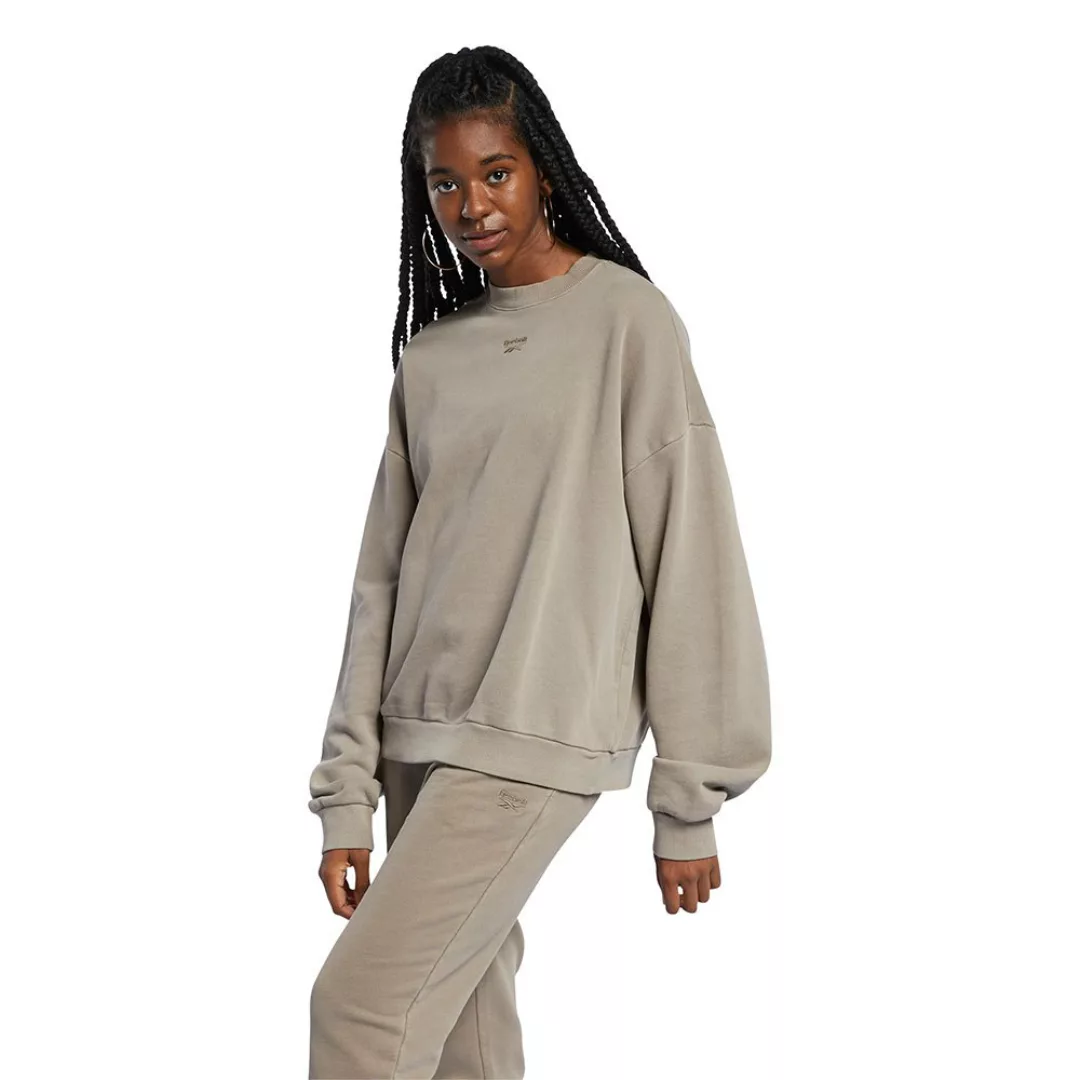 Reebok – Sweatshirt-Kleid mit mittigem Logo in natürlich gefärbtem Trek-Gra günstig online kaufen