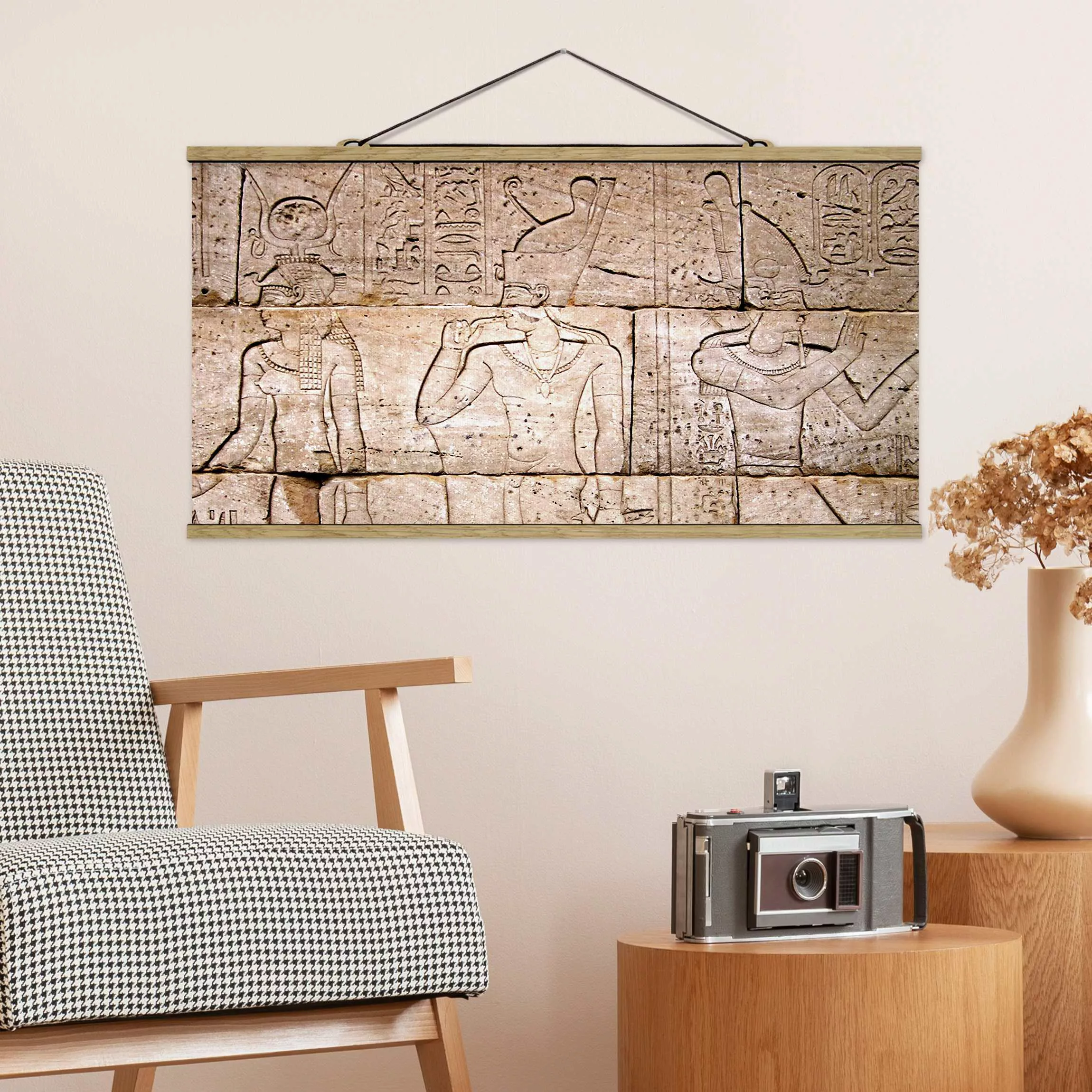 Stoffbild mit Posterleisten - Querformat Egypt Relief günstig online kaufen