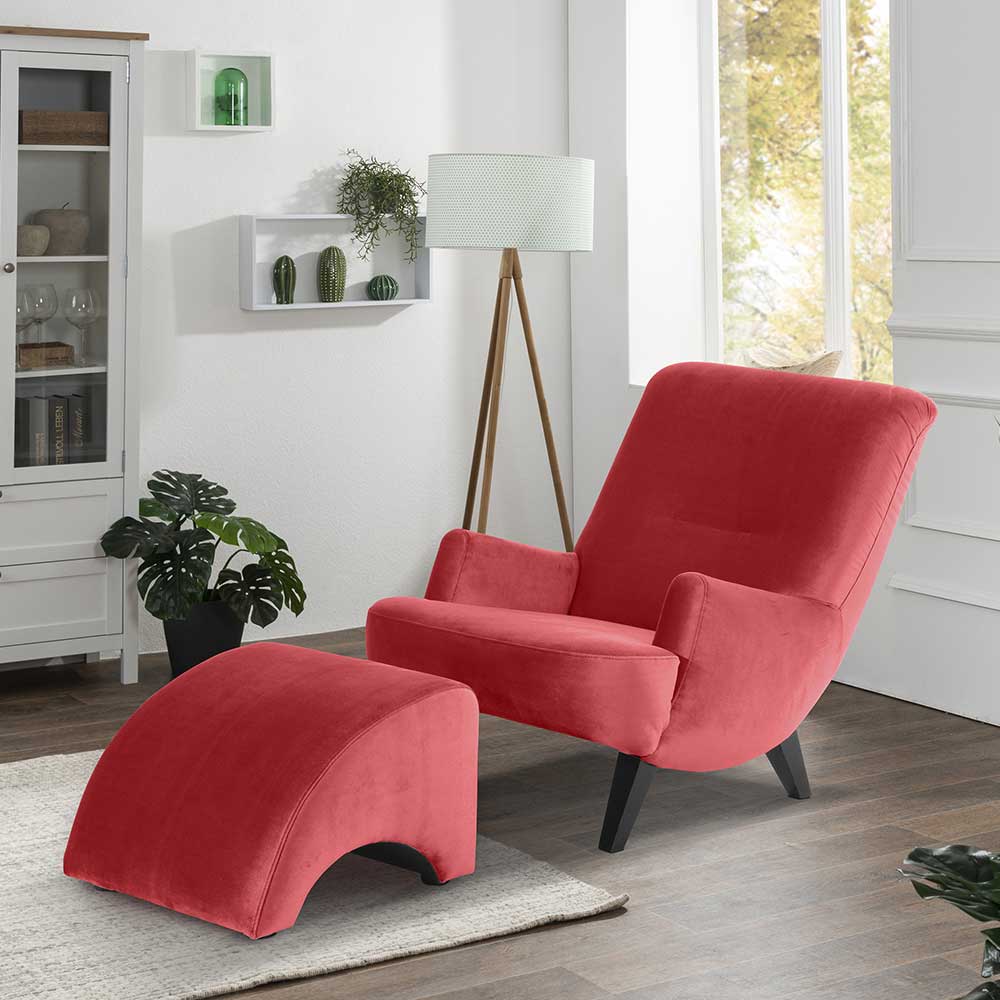 Lesesessel Samtvelour rot in modernem Design 37 cm Sitzhöhe günstig online kaufen