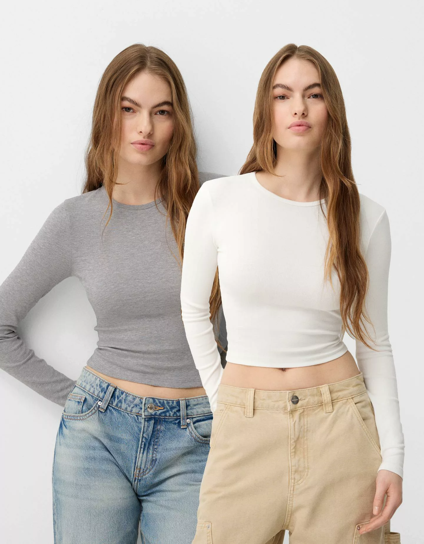 Bershka 2er-Pack Langarmshirts Mit Langen Ärmeln Und Rundausschnitt Damen M günstig online kaufen