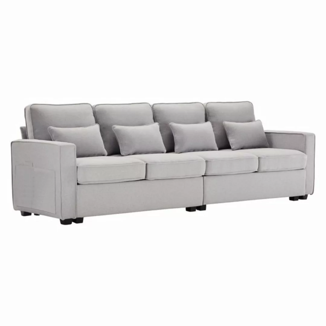 Welikera 4-Sitzer Sofa aus Leinenstoff,Viersitzer-Sofa mit Armlehnentaschen günstig online kaufen