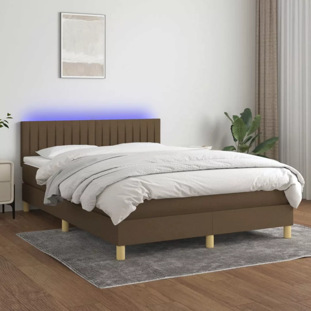 vidaXL Boxspringbett Boxspringbett mit Matratze LED Dunkelbraun 140x200 cm günstig online kaufen