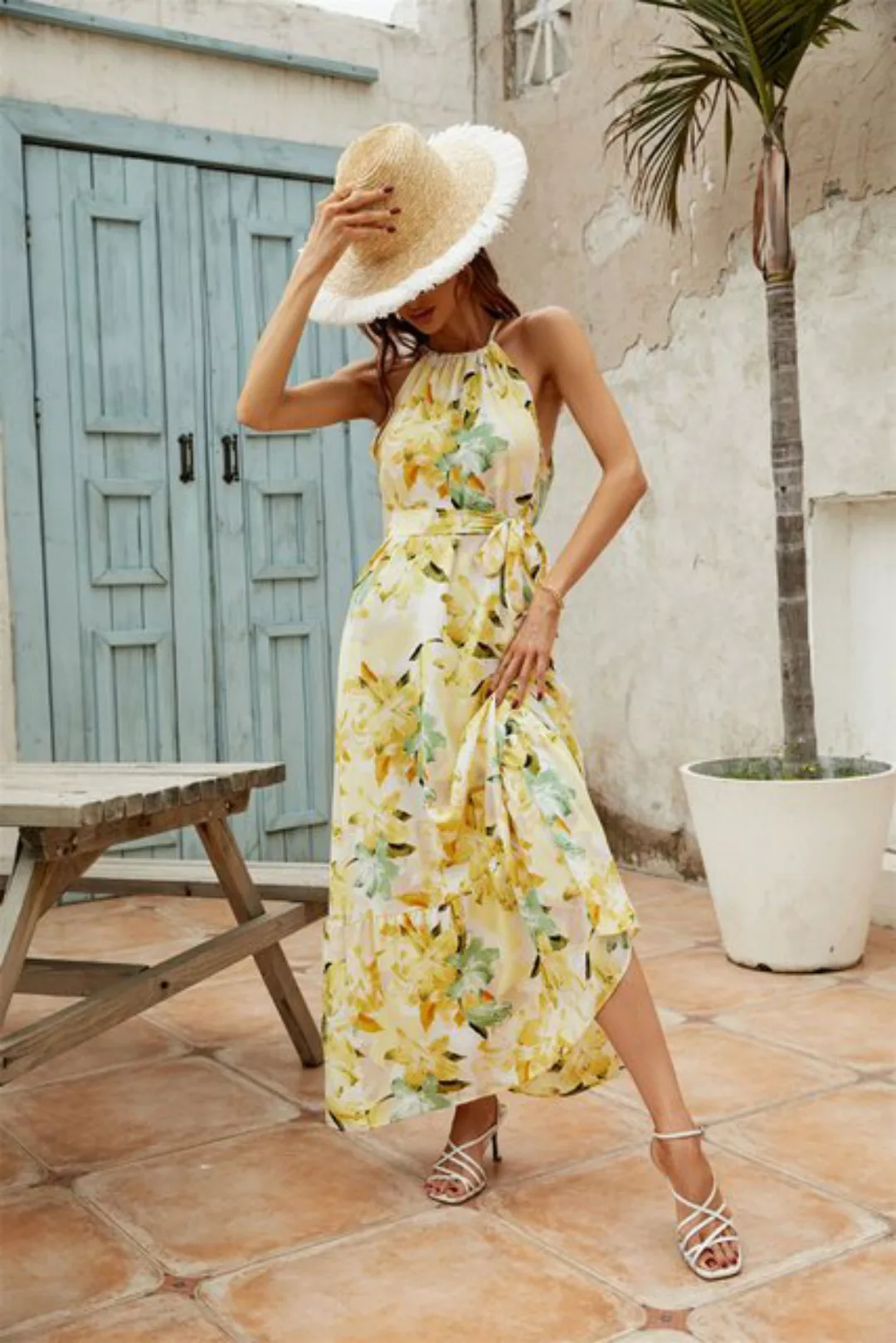 RUZU UG Dirndl Vielseitiges, modisches Sommerkleid mit Rundhalsausschnitt ( günstig online kaufen