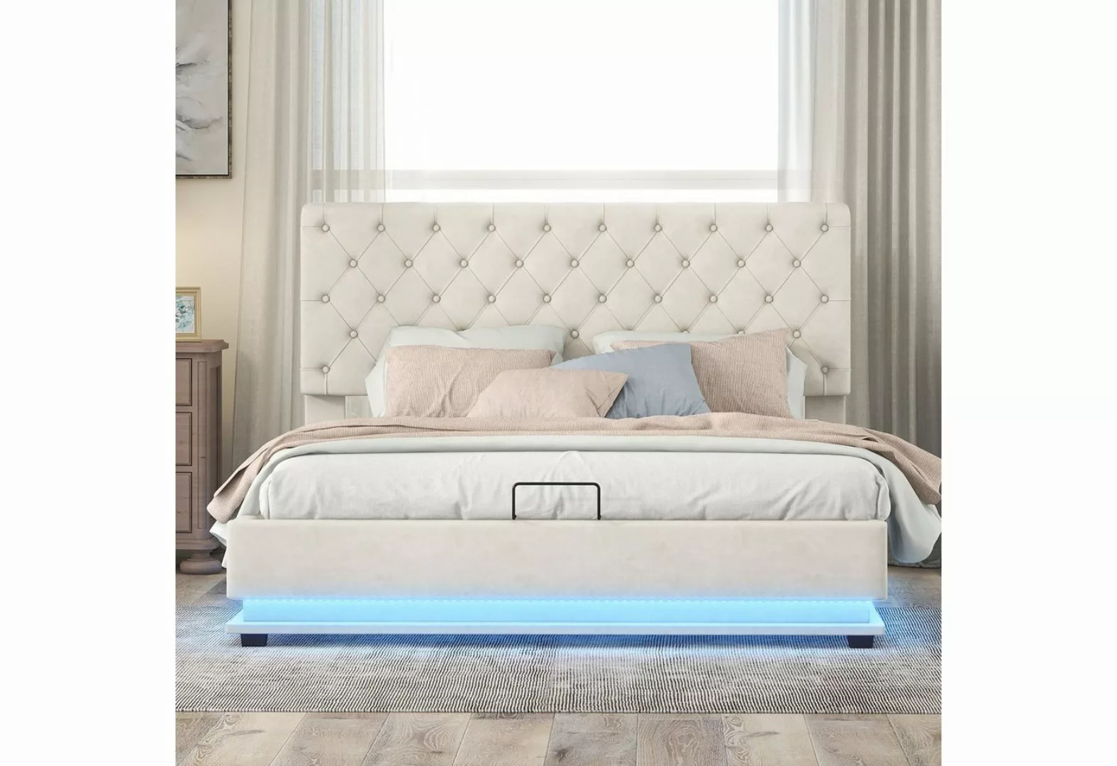 Fangqi Polsterbett 140x200cm gepolstertes Doppelbett mit LED-Beleuchtung, B günstig online kaufen