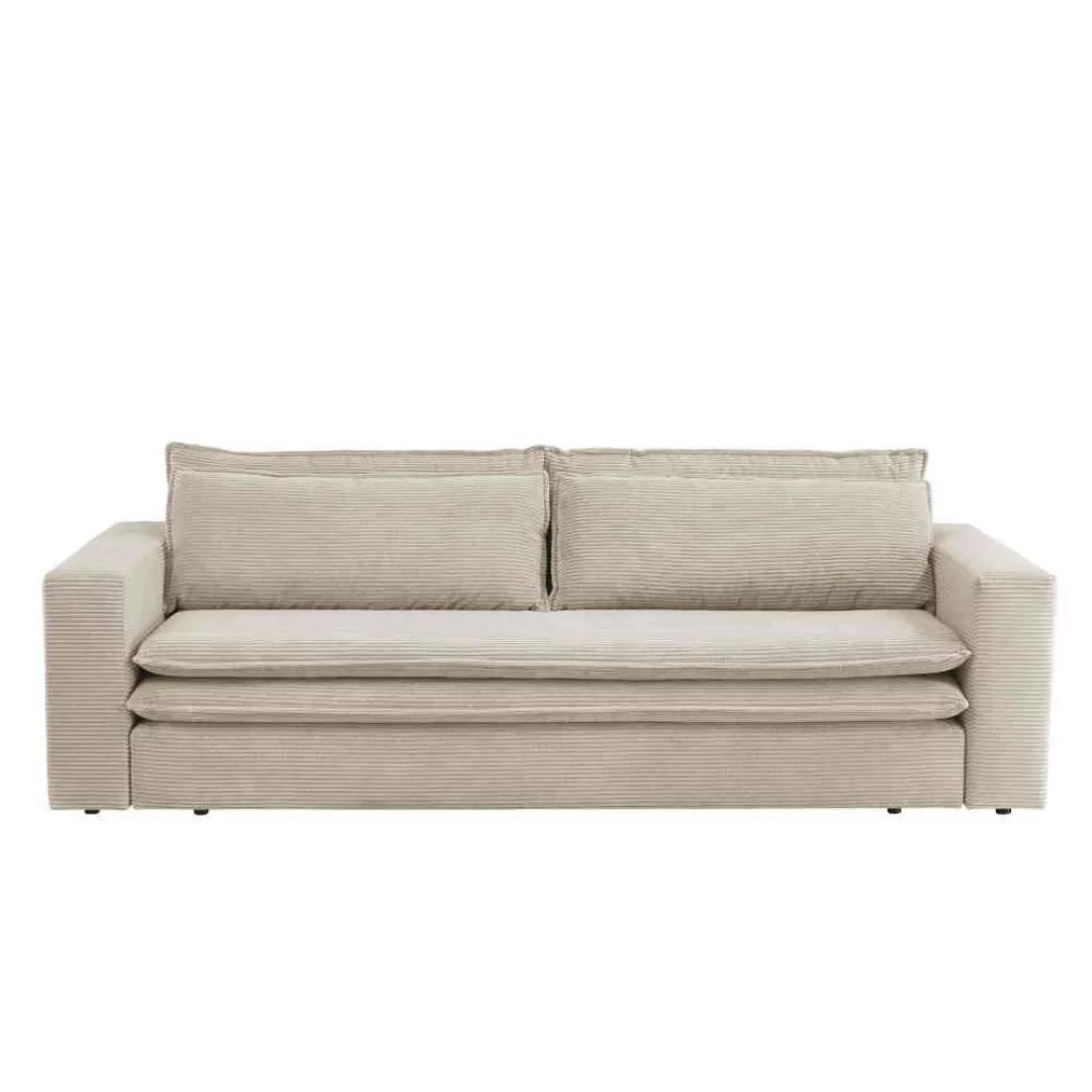 Couch mit Schlaffunktion in Beige Cord 244 cm breit - Dreisitzer günstig online kaufen