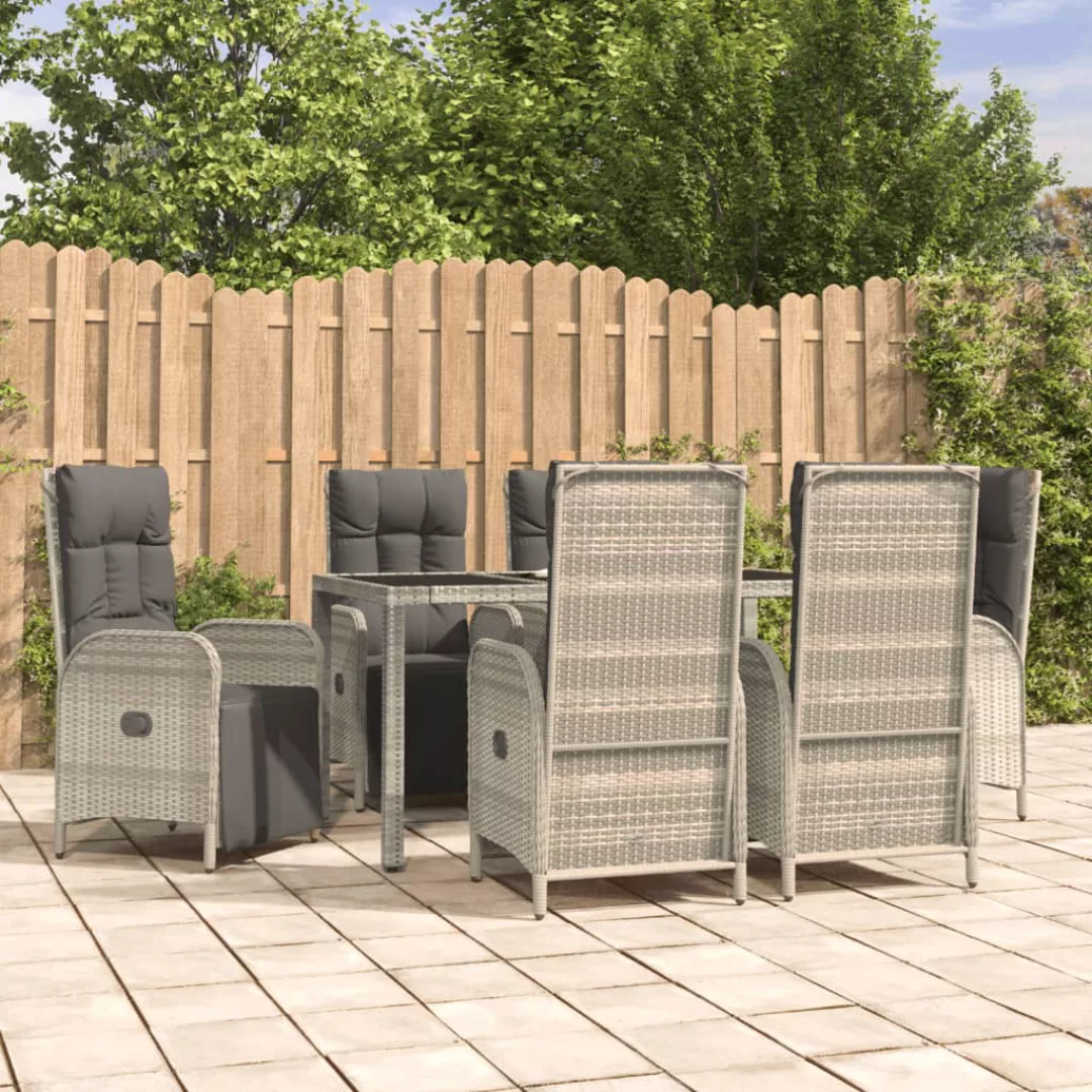 Vidaxl 7-tlg. Garten-essgruppe Mit Kissen Grau Poly Rattan günstig online kaufen