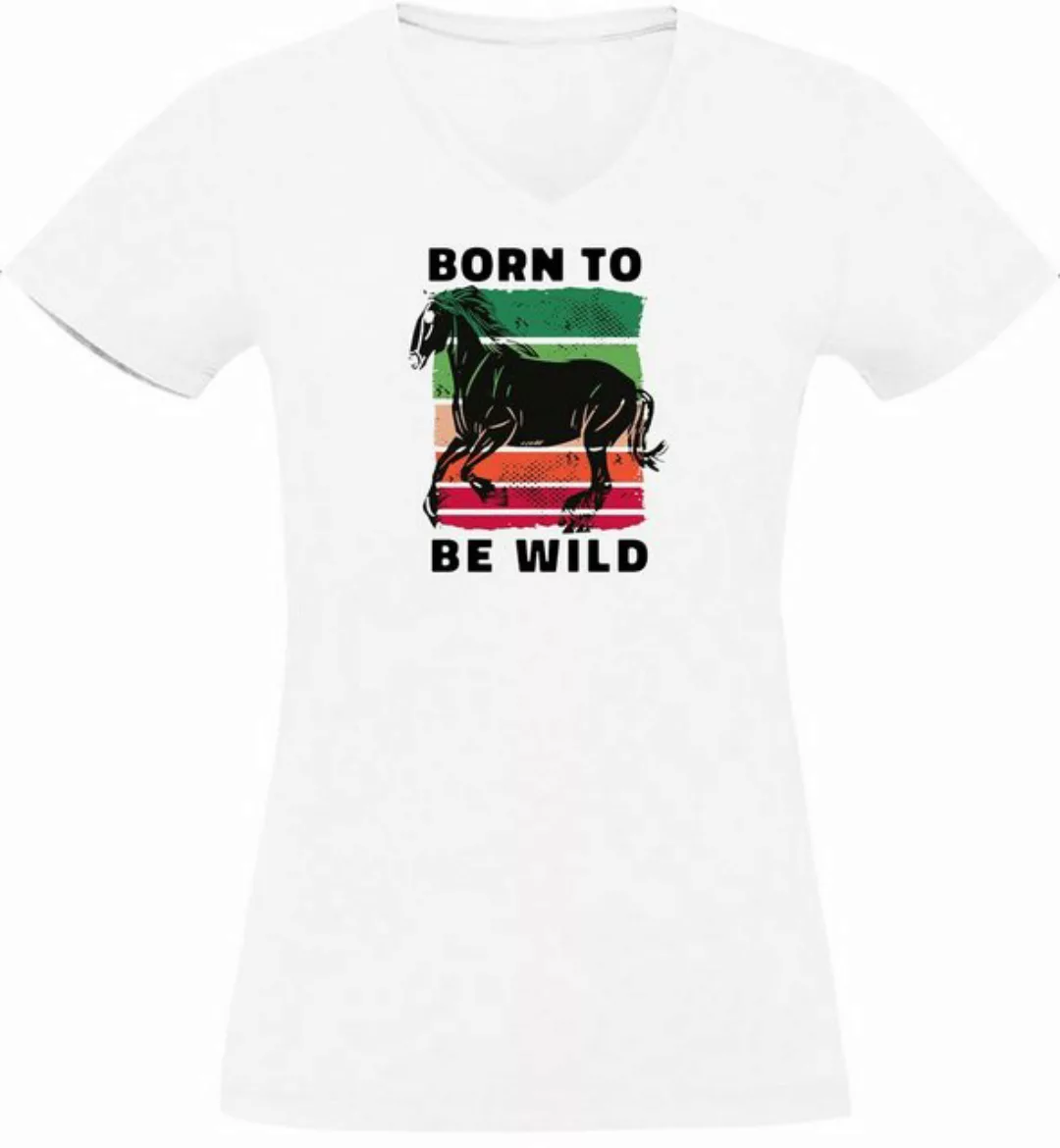 MyDesign24 T-Shirt Damen Pferde Print Shirt - Born to be wild V-Ausschnitt günstig online kaufen