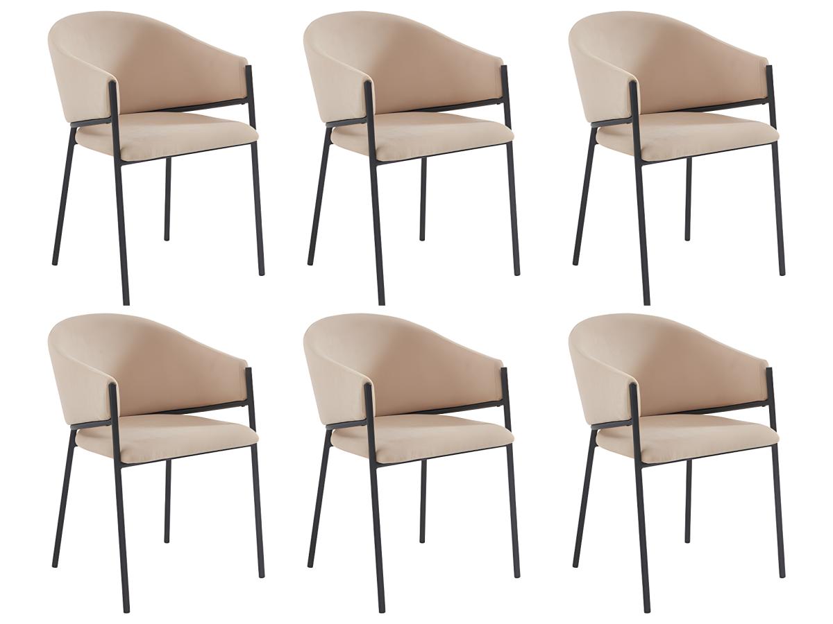 Stuhl mit Armlehnen 6er-Set - Stoff & Metall - Beige - ORDIDA von Pascal MO günstig online kaufen