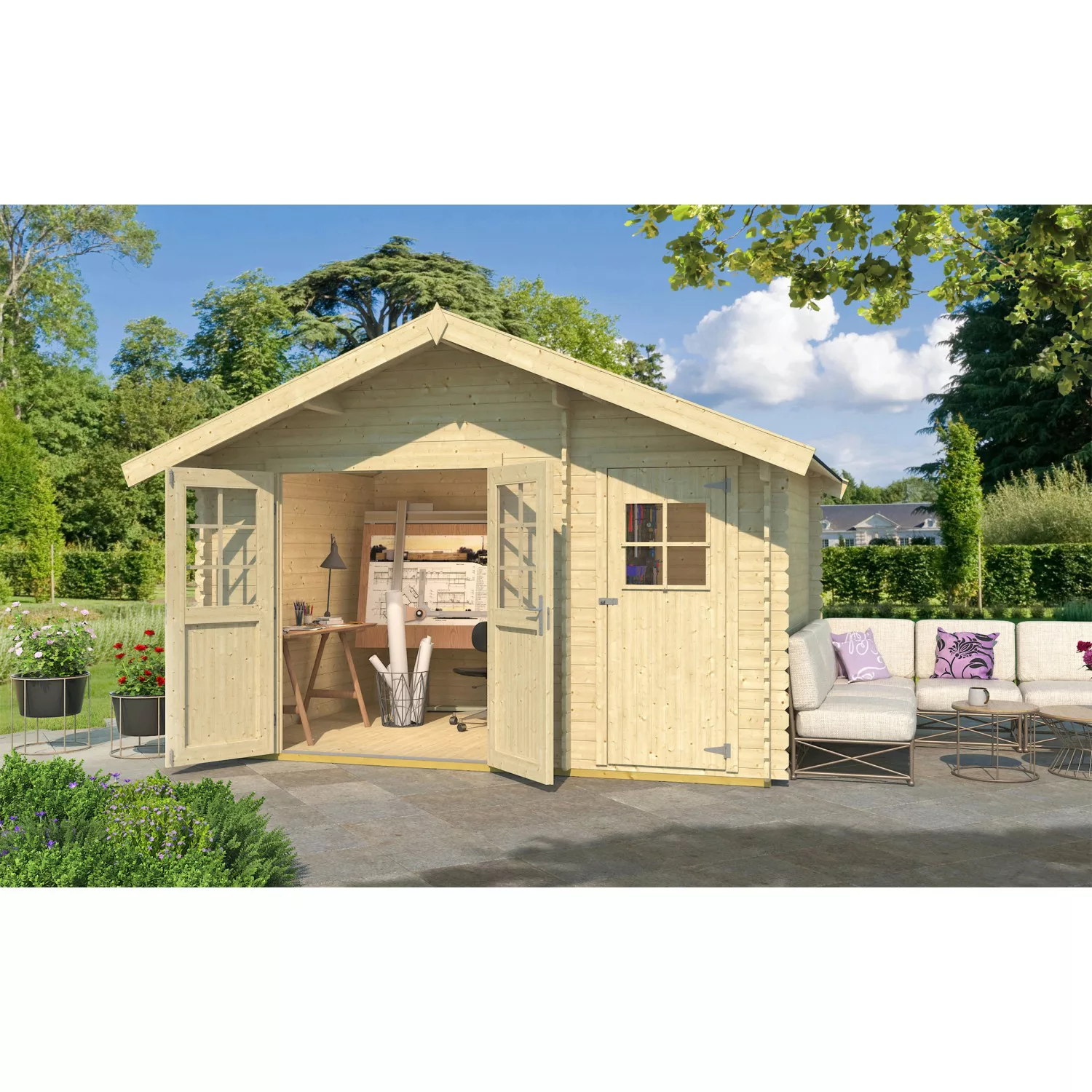 Weka Holz-Gartenhaus Brixen mit Satteldach Natur B x T: 370 cm x 250 cm günstig online kaufen