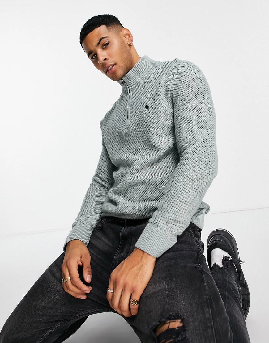 Abercombie & Fitch – Strickpullover in Minzgrün mit halblangem Reißverschlu günstig online kaufen