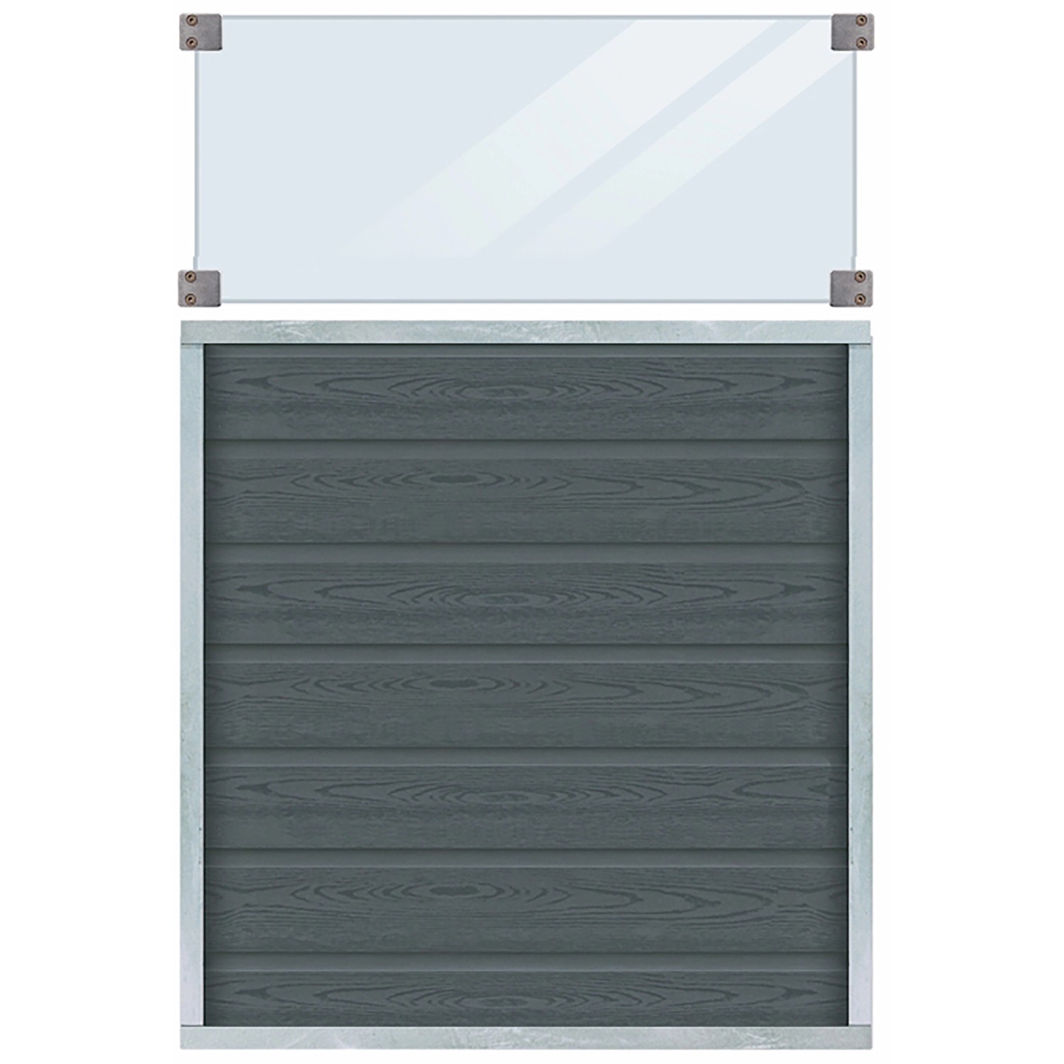 Plus Holz Sichtschutzzaun Artura WPC Schiefergrau mit Glas 90 cm x 135 cm günstig online kaufen