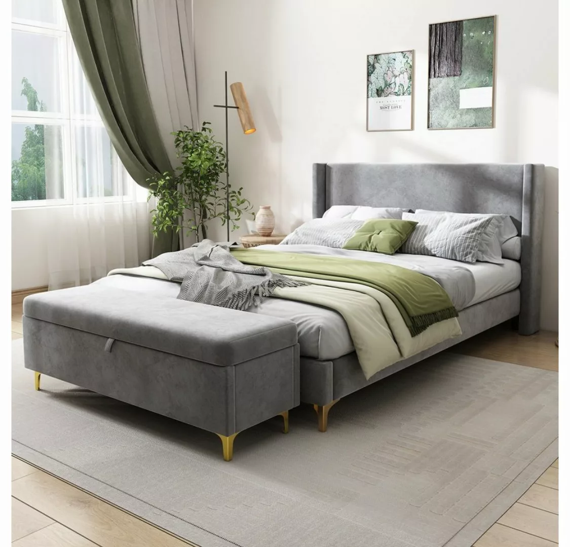 Fangqi Polsterbett 140x200cm/180x200cm,Bett mit Lattenrost, gepolstertes Ko günstig online kaufen