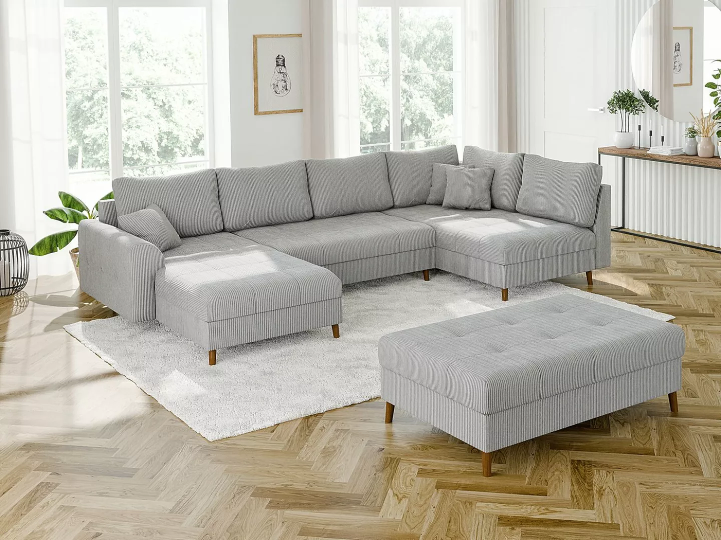 S-Style Möbel Wohnlandschaft und Hocker Zara mit Schlaffunktion aus Cord-St günstig online kaufen