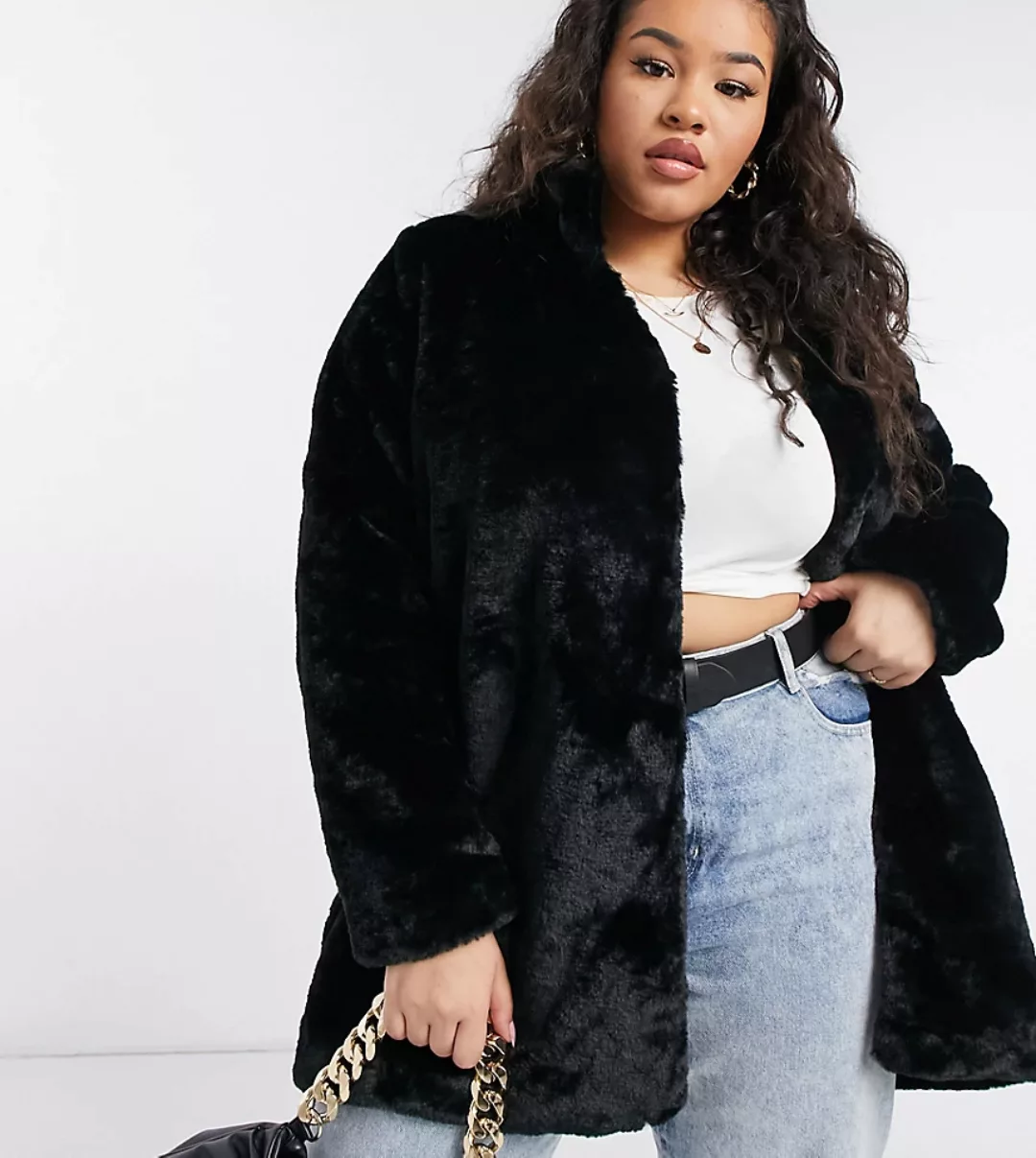 Vero Moda Curve – Mantel aus Kunstpelz in Schwarz günstig online kaufen