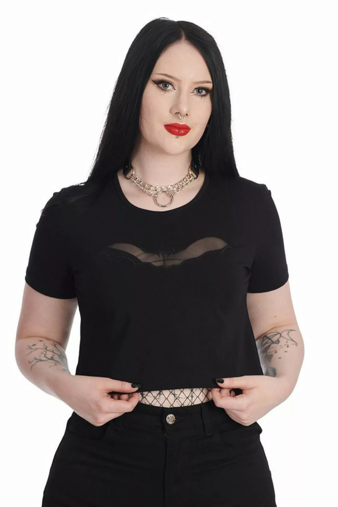 Banned Crop-Top Dreamology Fledermaus Bat Spitze Bauchfrei Gothic günstig online kaufen