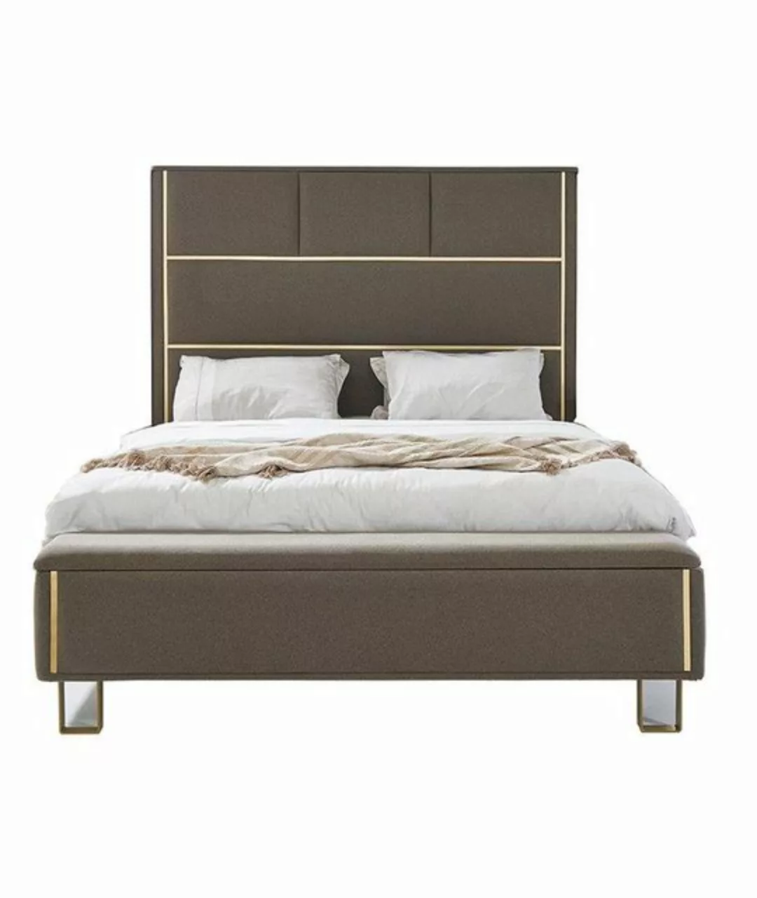 JVmoebel Bett, Taupe Polster Betten Doppelbett Holz Schlafzimmer Möbel Hote günstig online kaufen