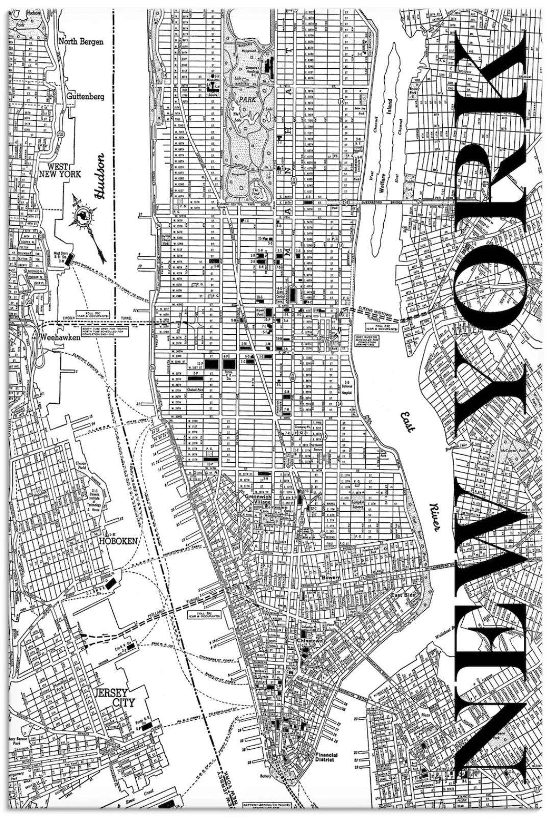 Artland Leinwandbild »New York Karte Straßen Karte«, Amerika, (1 St.), auf günstig online kaufen