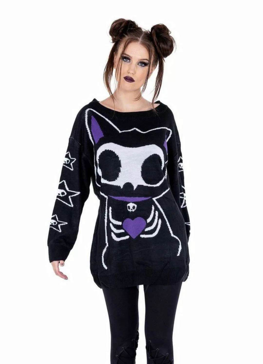 Cupcake Cult Strickpullover Skeleton Cat Anime Neko Kawaii Manga günstig online kaufen