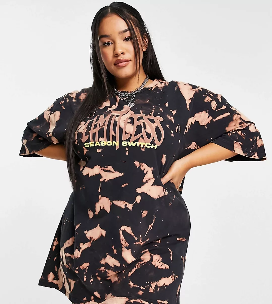 Public Desire Curve – Übergroßes T-Shirt-Kleid in Acid-Waschung-Mehrfarbig günstig online kaufen