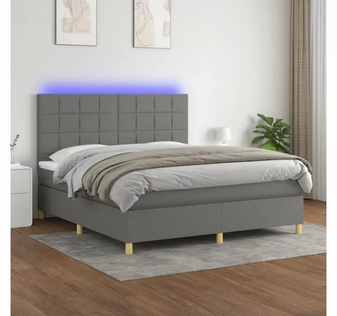 vidaXL Boxspringbett Boxspringbett mit Matratze LED Dunkelgrau 160x200 cm S günstig online kaufen