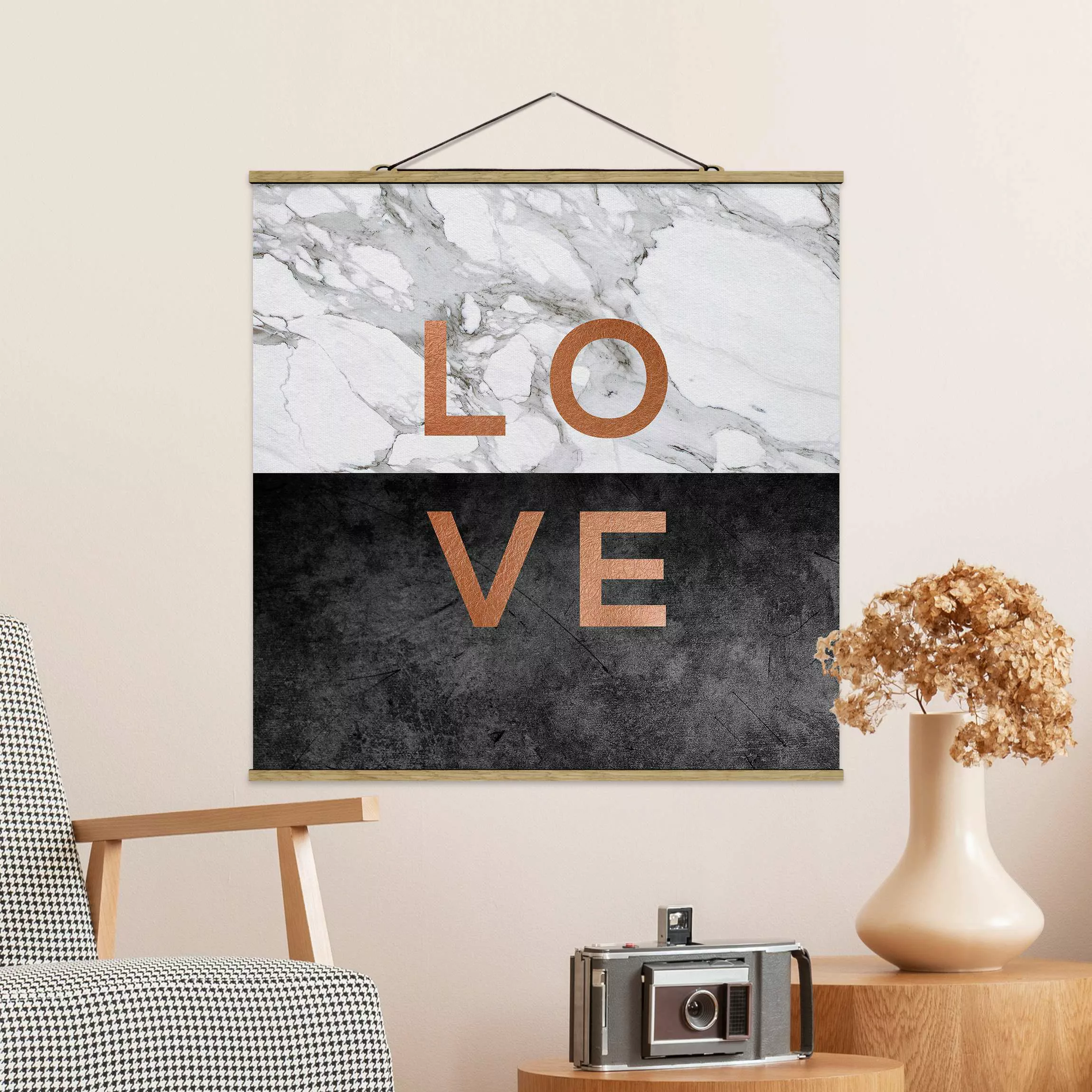 Stoffbild mit Posterleisten Love Kupfer und Marmor günstig online kaufen