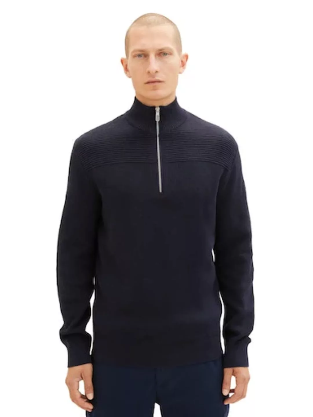 Tom Tailor Herren Stehkragen Pullover STRUCTUERED TROYER - Regular Fit günstig online kaufen