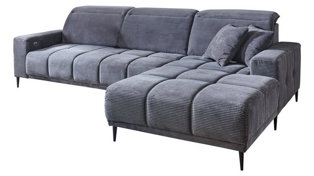 Massivart® Ecksofa MARISOL Cord grau / 286 cm, Cordsofa, Sitztiefenverstell günstig online kaufen