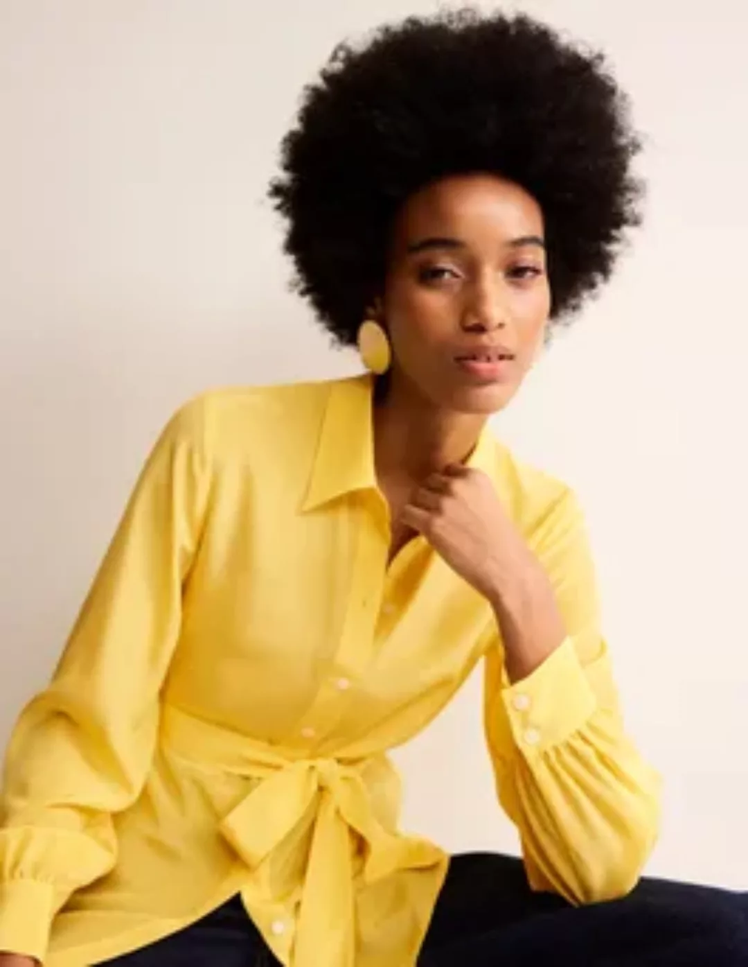 Seidenhemd mit Bindegürtel Damen Boden, Lebendiges Gelb günstig online kaufen