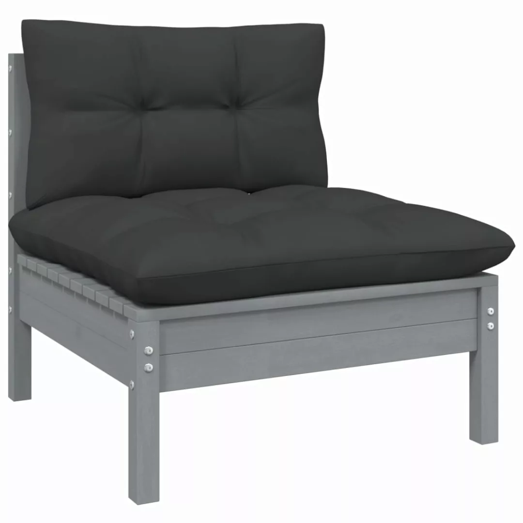 2-sitzer-gartensofa Mit Kissen Grau Massivholz Kiefer günstig online kaufen