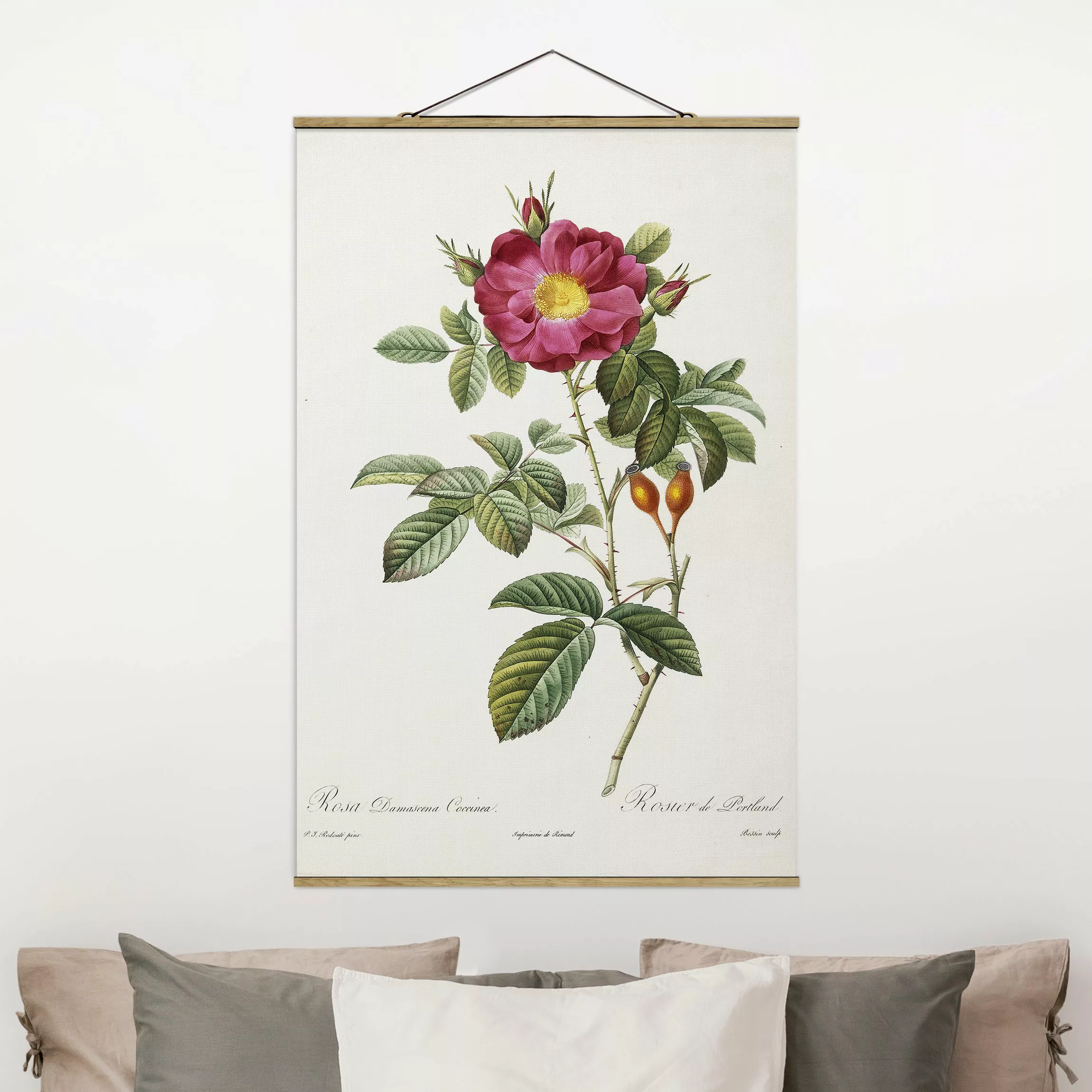 Stoffbild Blumen mit Posterleisten - Hochformat Pierre Joseph Redouté - Por günstig online kaufen