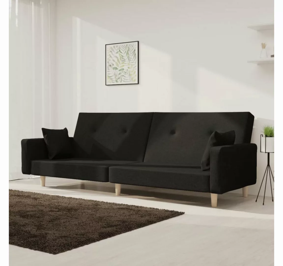 vidaXL Sofa Schlafsofa Sofa mit Schlaffunktion mit 2 Kissen Stoff, Schwarz günstig online kaufen