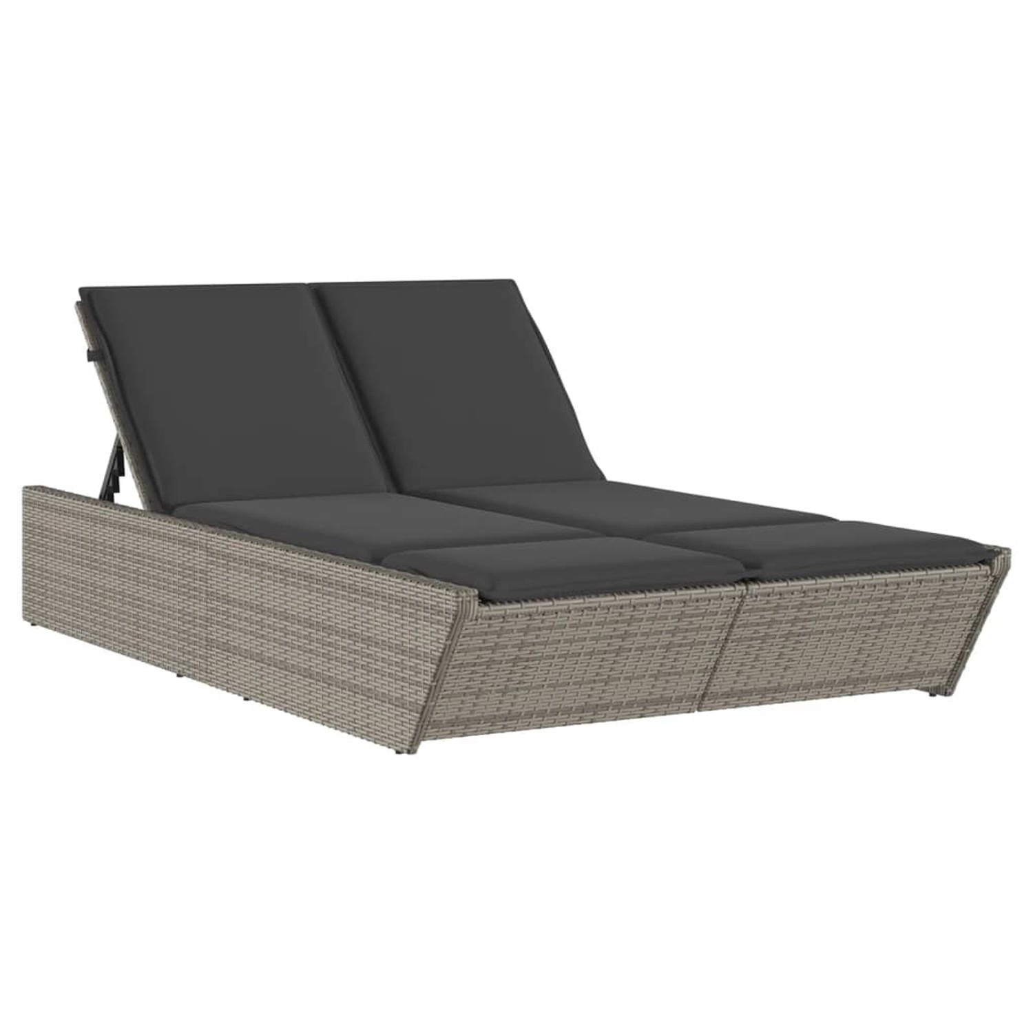 vidaXL Doppel-Sonnenliege mit Kissen Grau Poly Rattan 118 x 200 x 50,5/62,5 günstig online kaufen