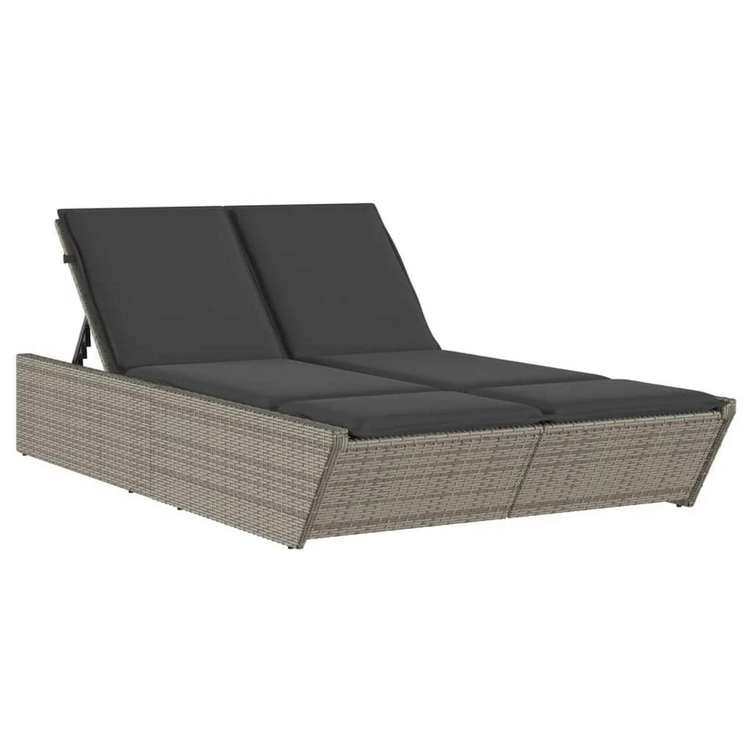 VidaXL Doppel-Sonnenliege mit Kissen Grau Poly Rattan 118 x 200 x 50,5/62,5 günstig online kaufen