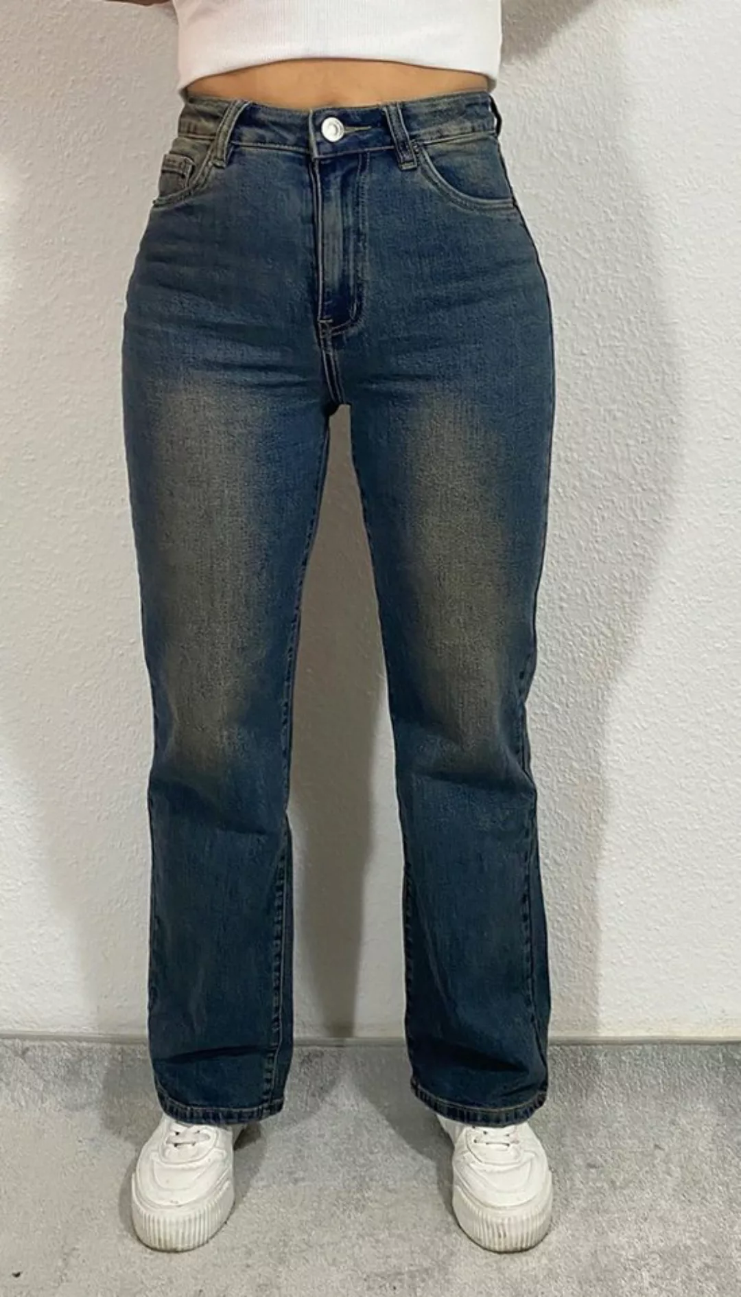 HELLO MISS Gerade Jeans Blaue Damen Jeans mit hoher Taille und weitem Bein, günstig online kaufen