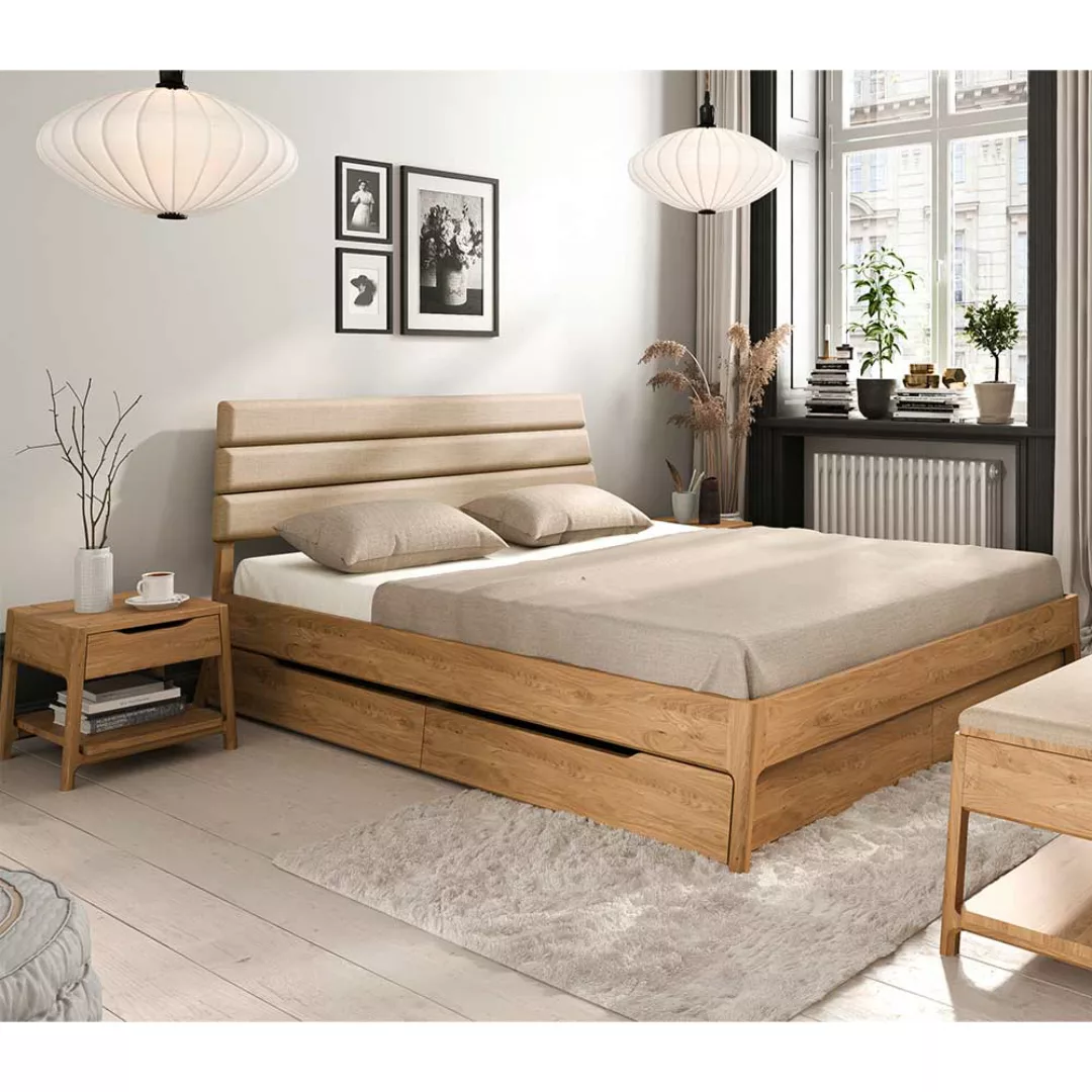 Französisches Bett in Wildeichefarben und Beige 214 cm tief günstig online kaufen