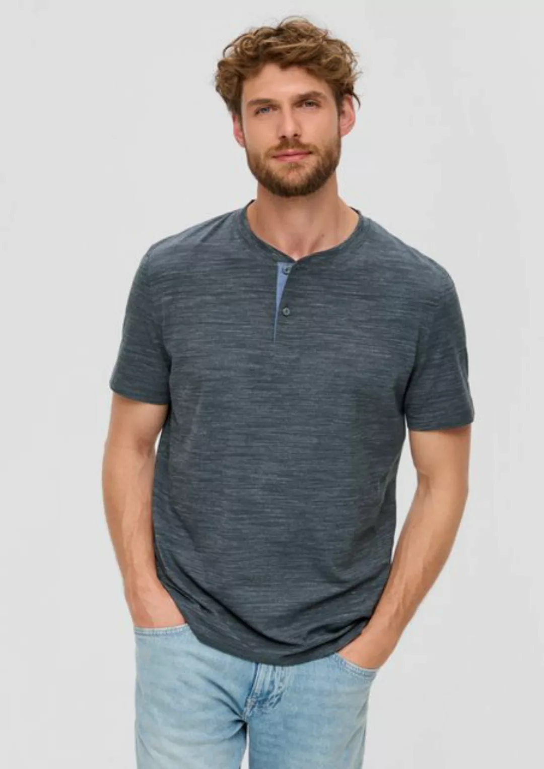 s.Oliver Kurzarmshirt Meliertes T-Shirt mit Henley-Ausschnitt Kontrast-Deta günstig online kaufen