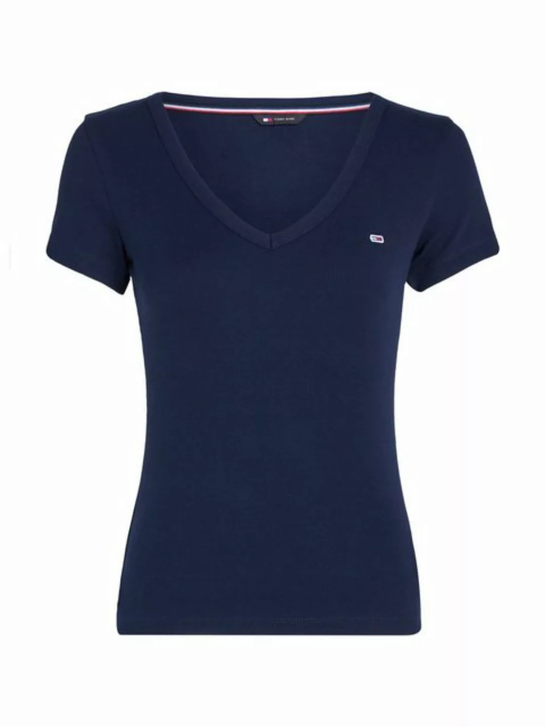 Tommy Jeans T-Shirt Slim Essential Rib V-Neck Rippshirt mit Logostickerei günstig online kaufen