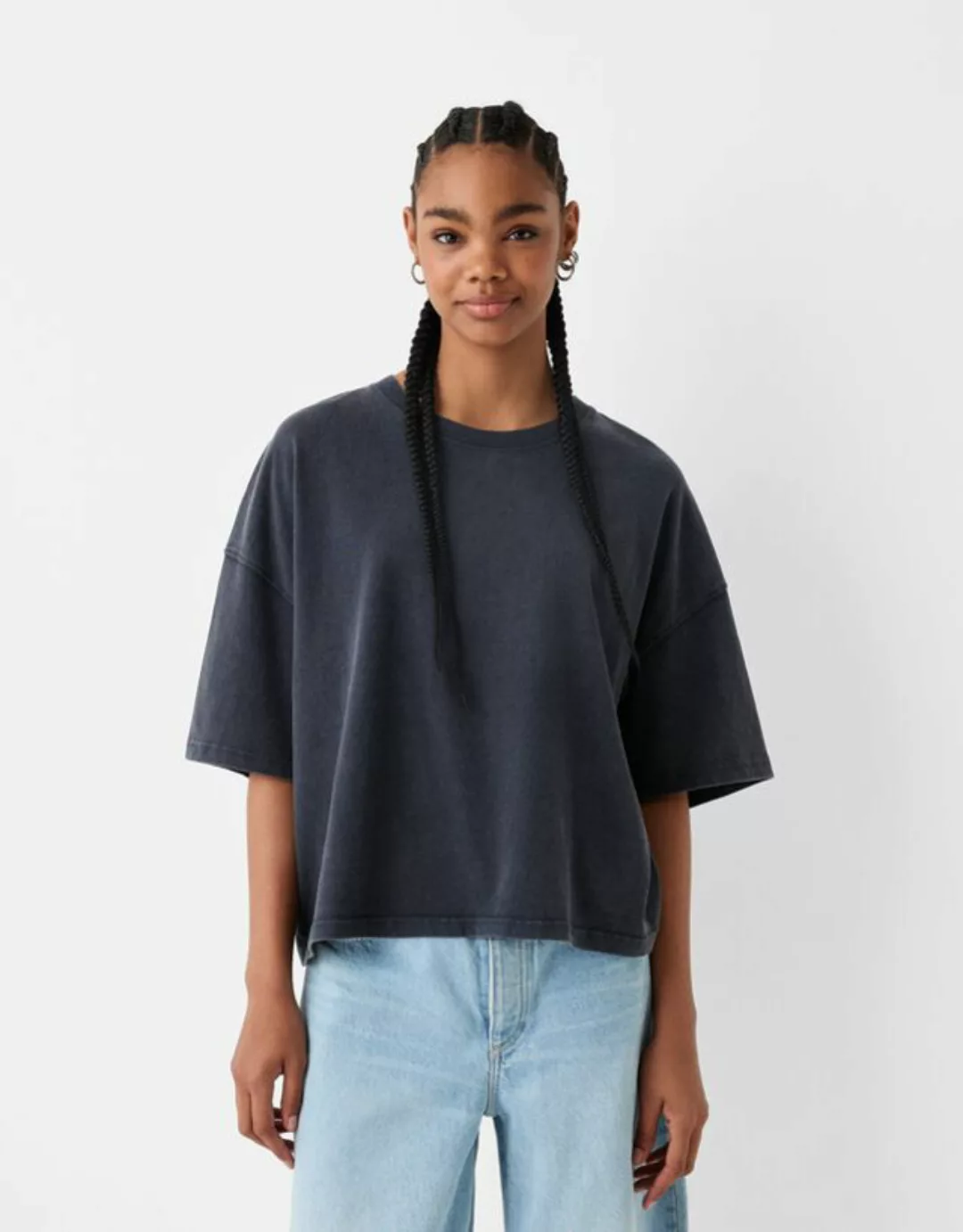 Bershka T-Shirt Im Boxy Fit Bskteen L Grau günstig online kaufen