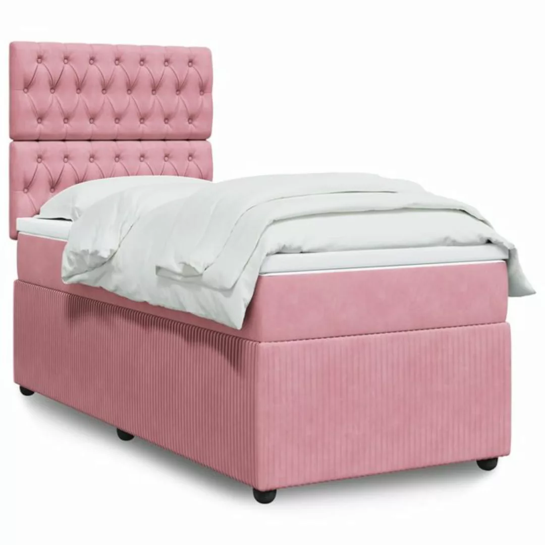 vidaXL Boxspringbett, Boxspringbett mit Matratze Rosa 90x200 cm Samt günstig online kaufen