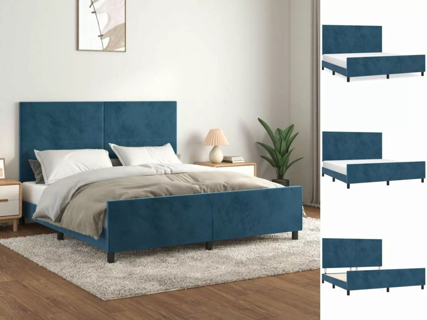 vidaXL Bettgestell Bettrahmen mit Kopfteil Dunkelblau 160x200 cm Samt Bett günstig online kaufen