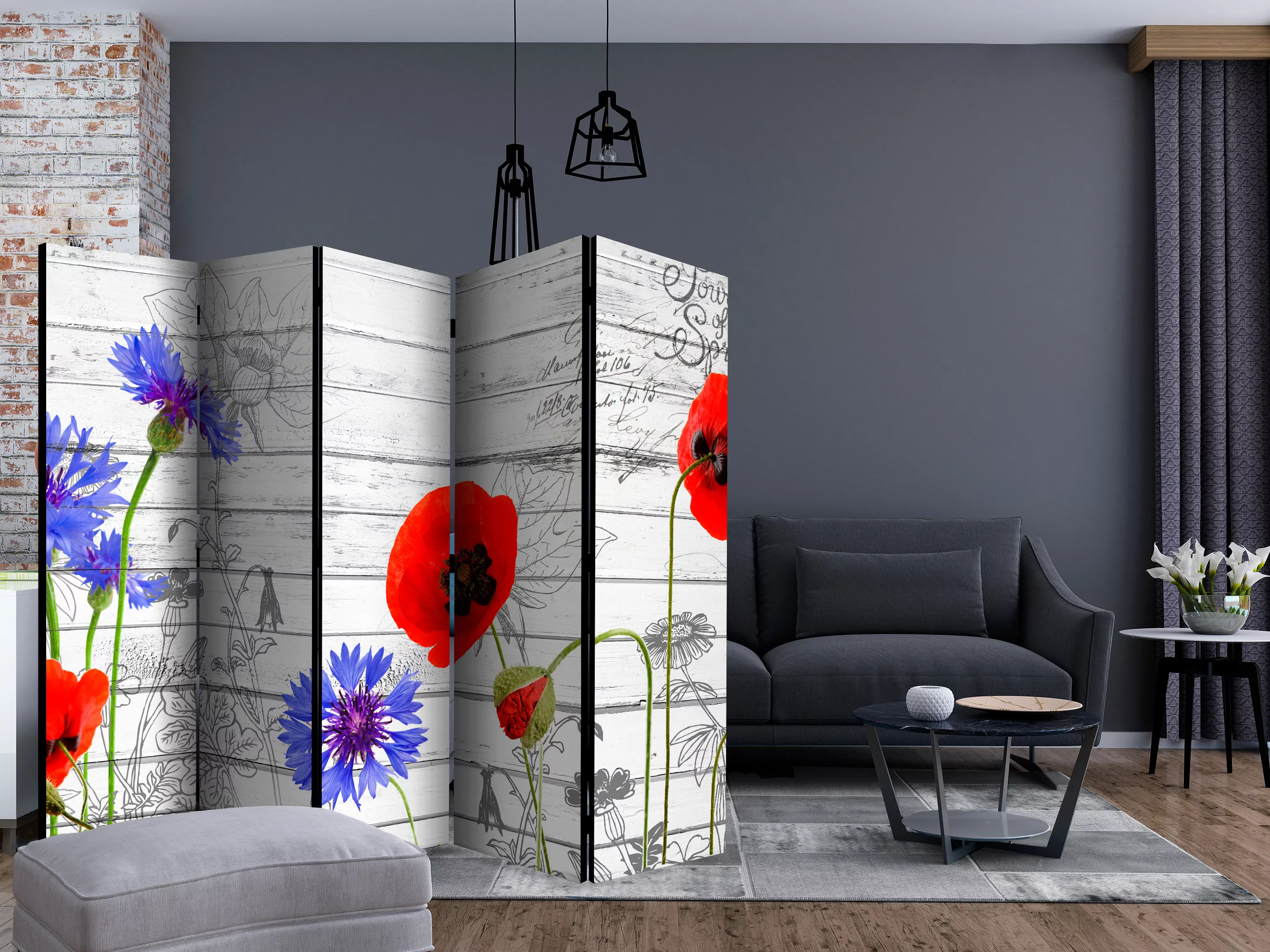 5-teiliges Paravent - Wildflowers Ii [room Dividers] günstig online kaufen