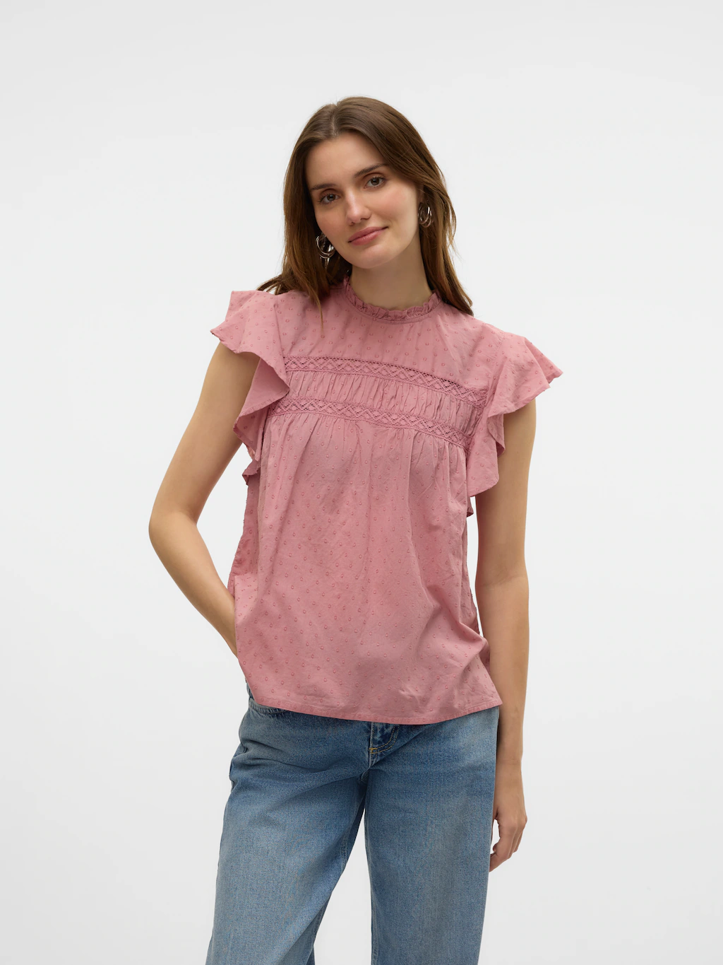 Vero Moda Blusenshirt "VMTRINE SL LACE TOP WVN NOOS" günstig online kaufen