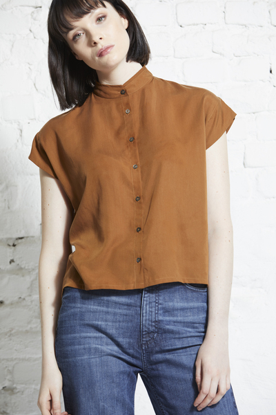 Damen Bluse Aus Lyocell (Tencel) "Tencel Square Stand Collar" günstig online kaufen