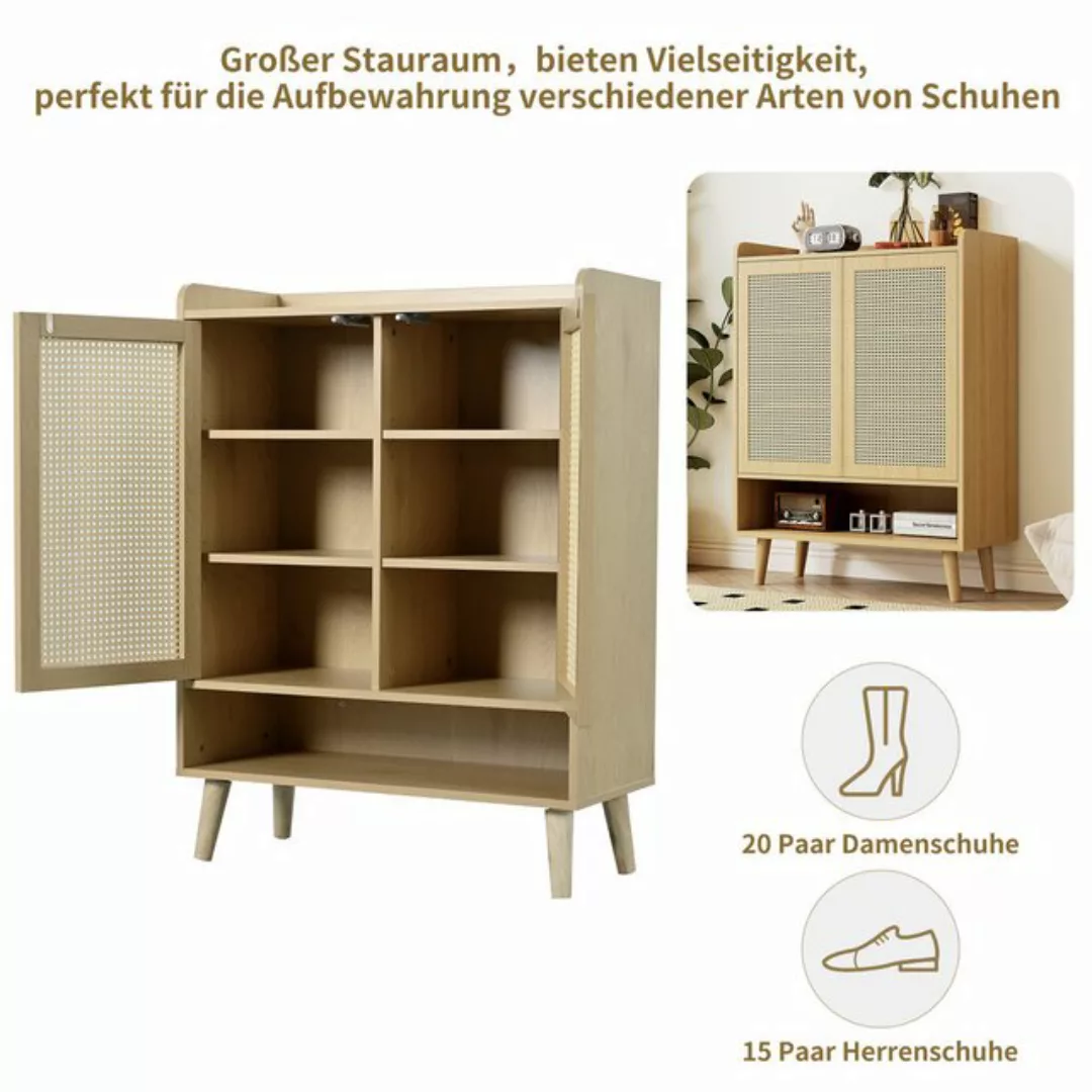 MODFU Schuhschrank aus natürlichem Rattan mit 2 Türen und 5 Regalböden, B80 günstig online kaufen