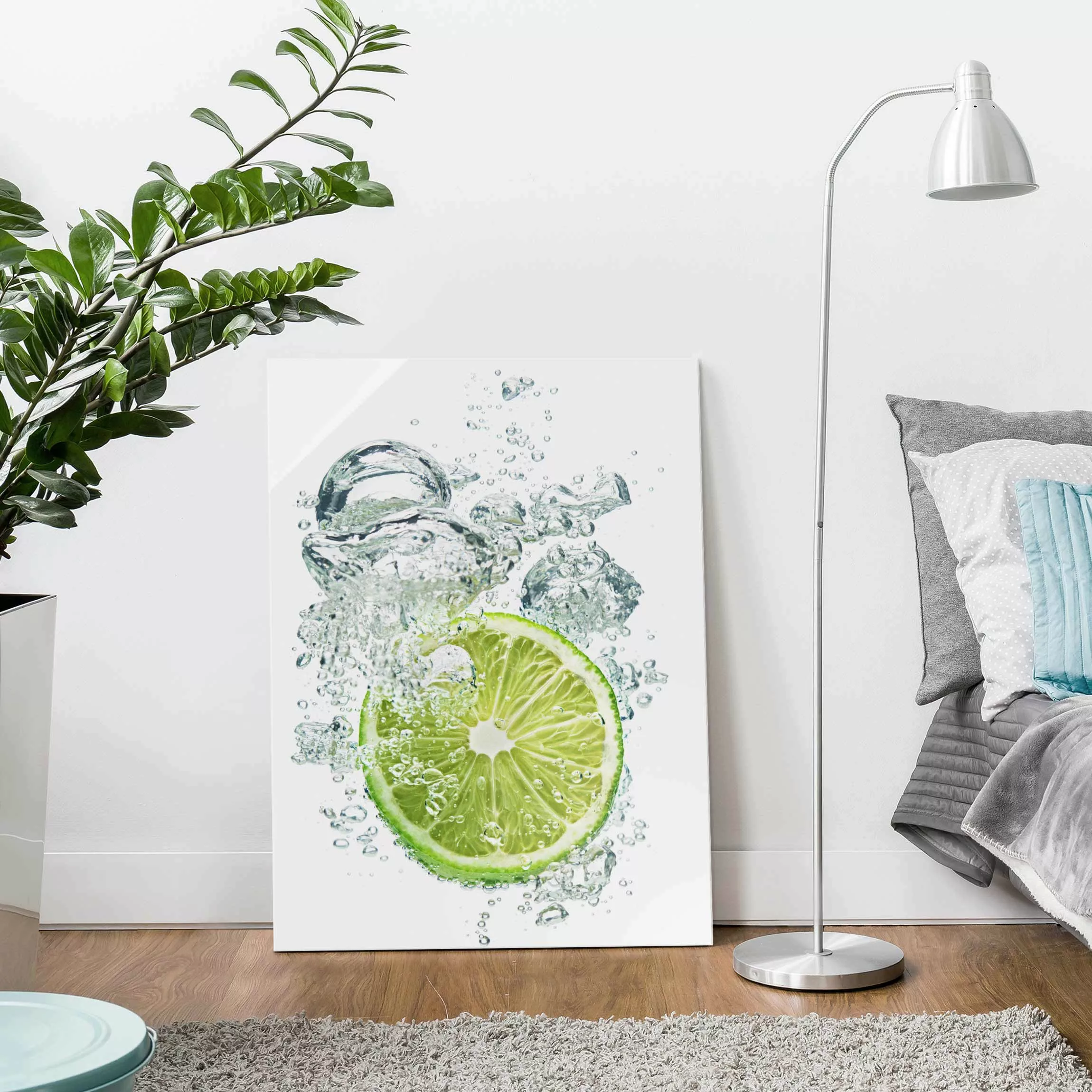 Glasbild Küche - Hochformat Lime Bubbles günstig online kaufen