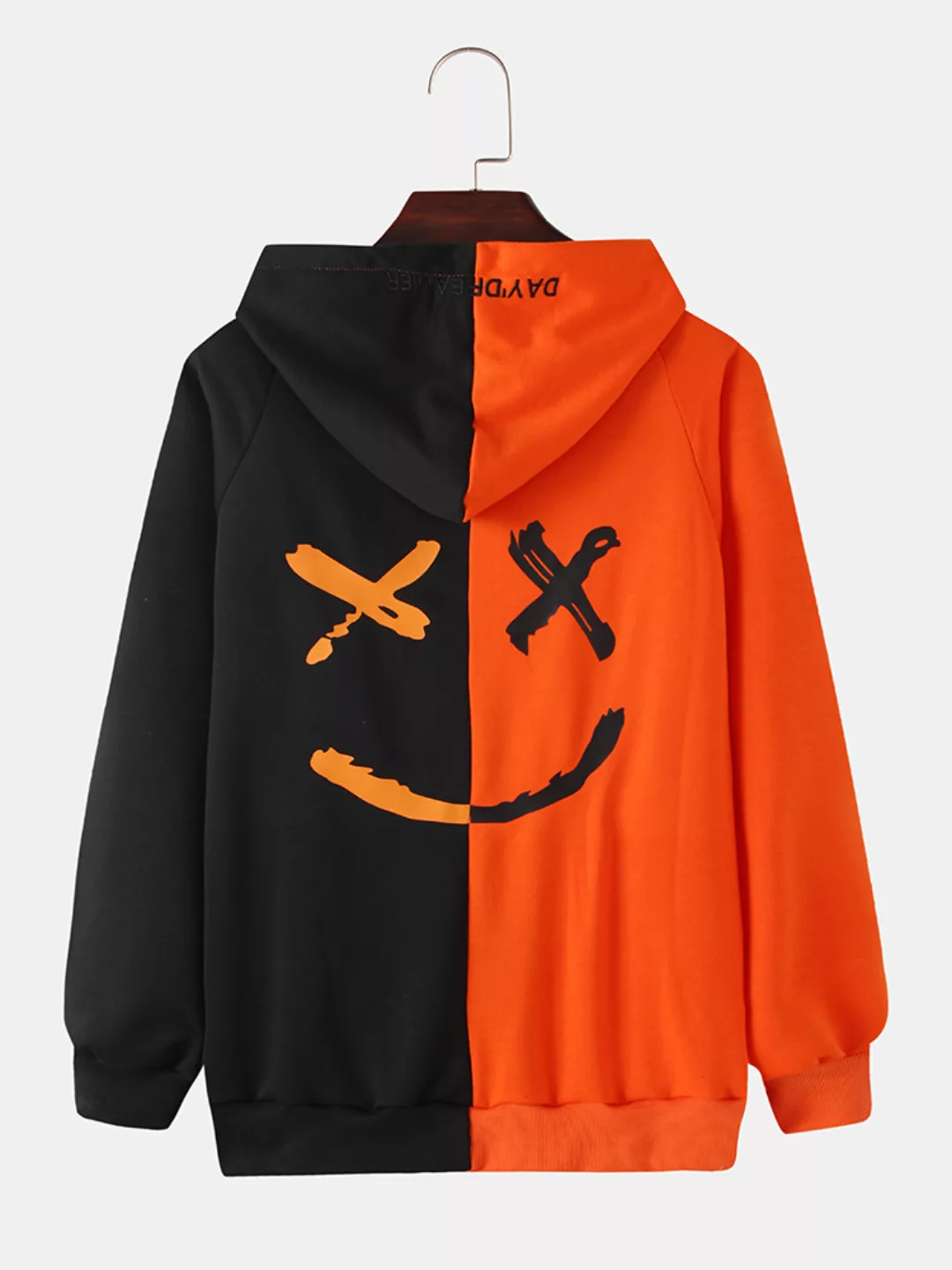 Herren Kontrastfarbe Lustige Emojis Back Print Loose Pullover Hoodies günstig online kaufen