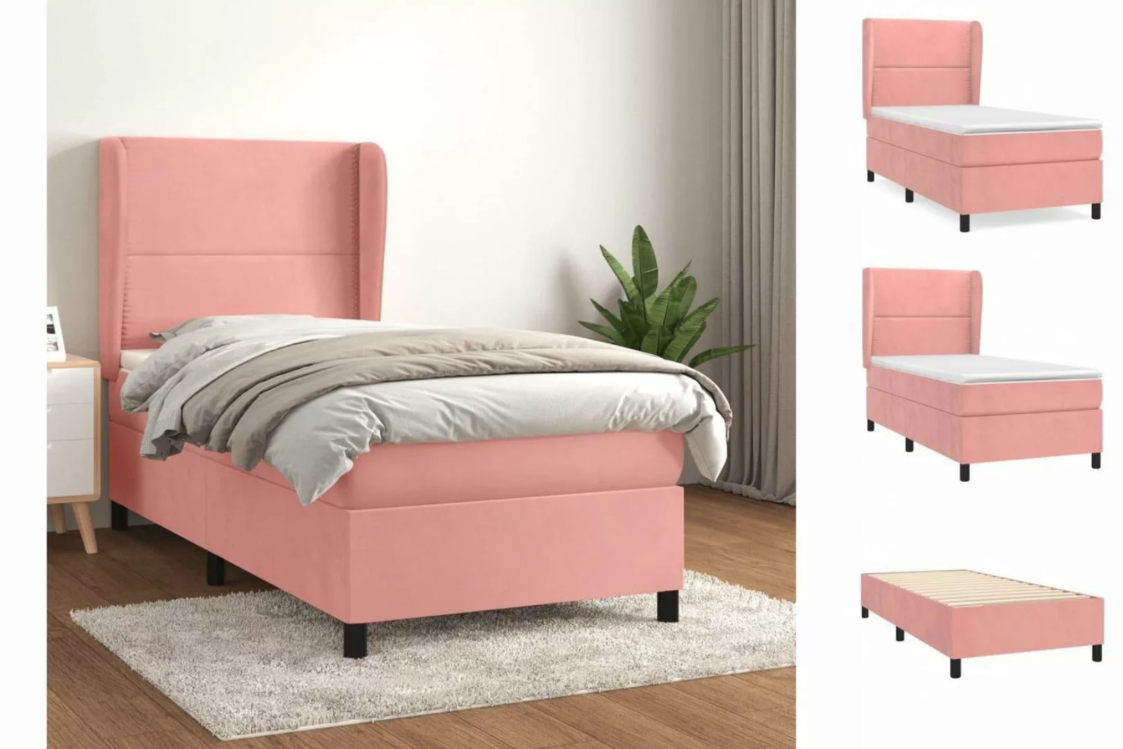 vidaXL Boxspringbett Boxspringbett mit Matratze Rosa 100x200 cm Samt Bett B günstig online kaufen